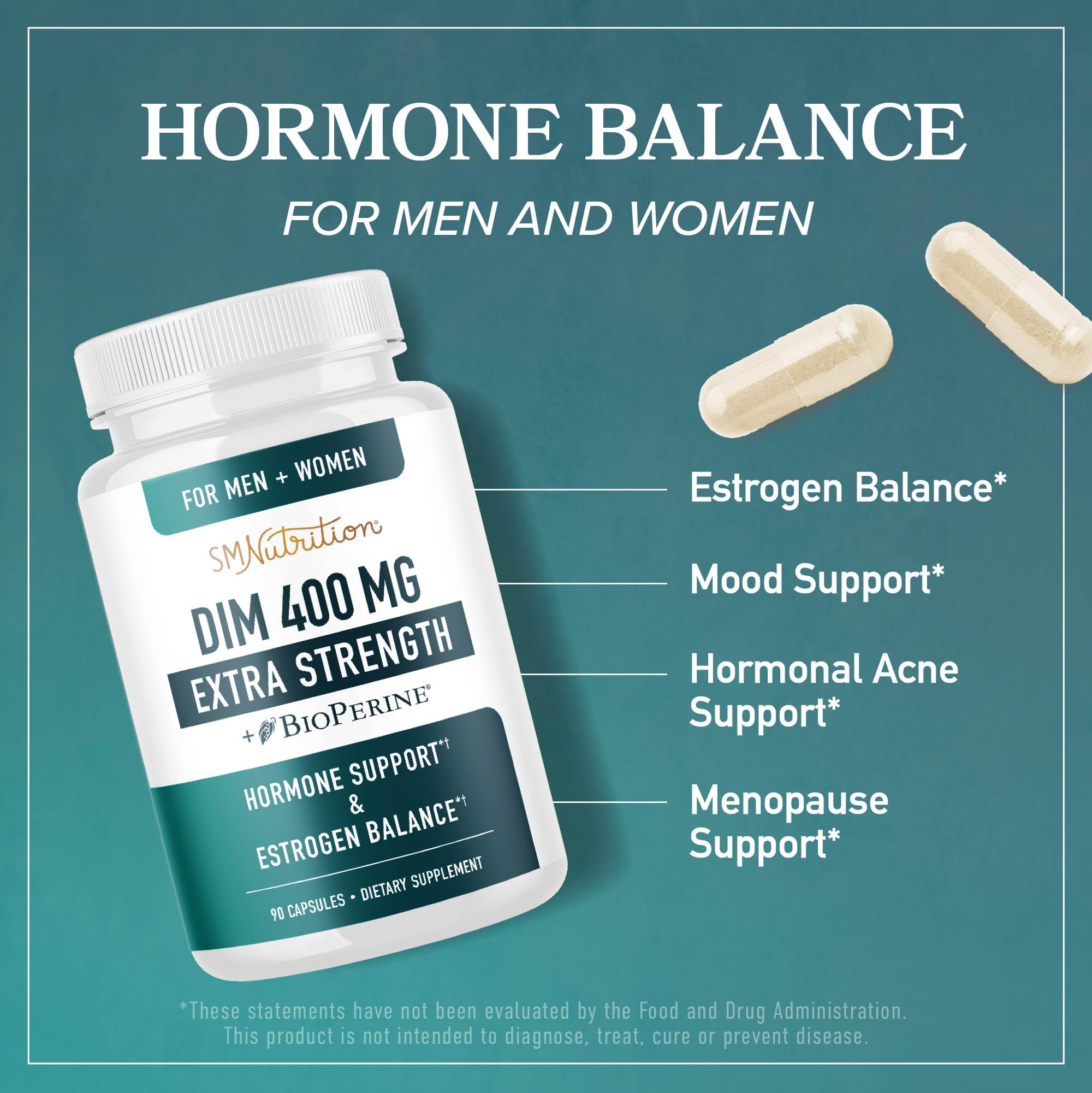 DIM Supplement 400MG Extra Strength | Hormone Balance for Men and Women | Menopause, Acne, Hot Flashes Relief, Prostate Support & Antioxidant Support | Soy-Free, Gluten-Free | SMNutrition | 90 Ct. SMNutrition buy supplements canada