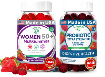 Lunakai USA Made Women 50+ Multivitamin & Probiotic Gummies Bundle – Immune & Digestive Support – 60 Non-GMO Gummies Each Lunakai buy supplements canada