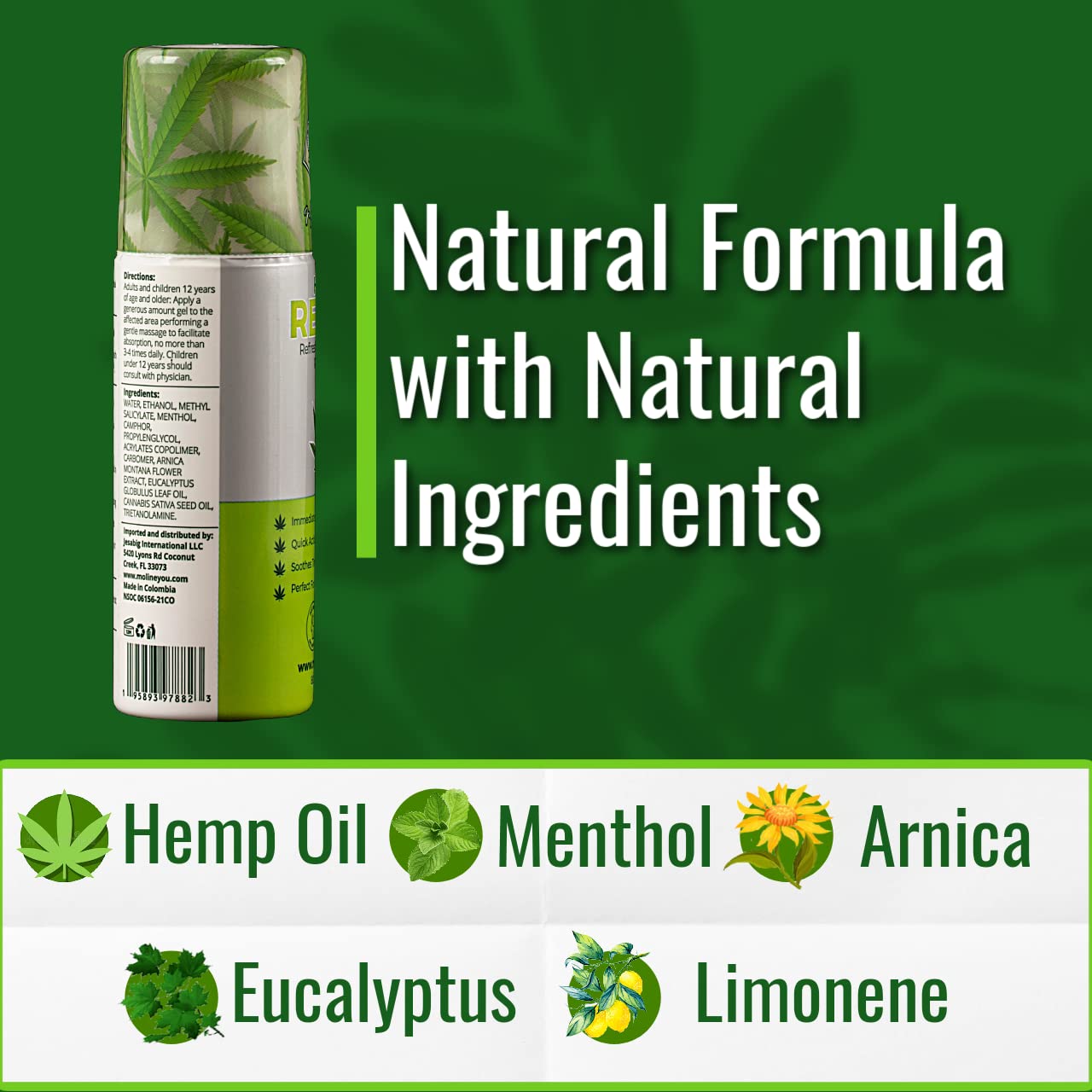 Moline You Natural Powerful Hemp Roll On, for Joint & Muscle Discomfort, Back, Neck, Knee, Shoulders HIPS. Formula with Hemp Oil Extract, Arnica, Menthol (Roll On 3 oz) Moline You buy supplements canada