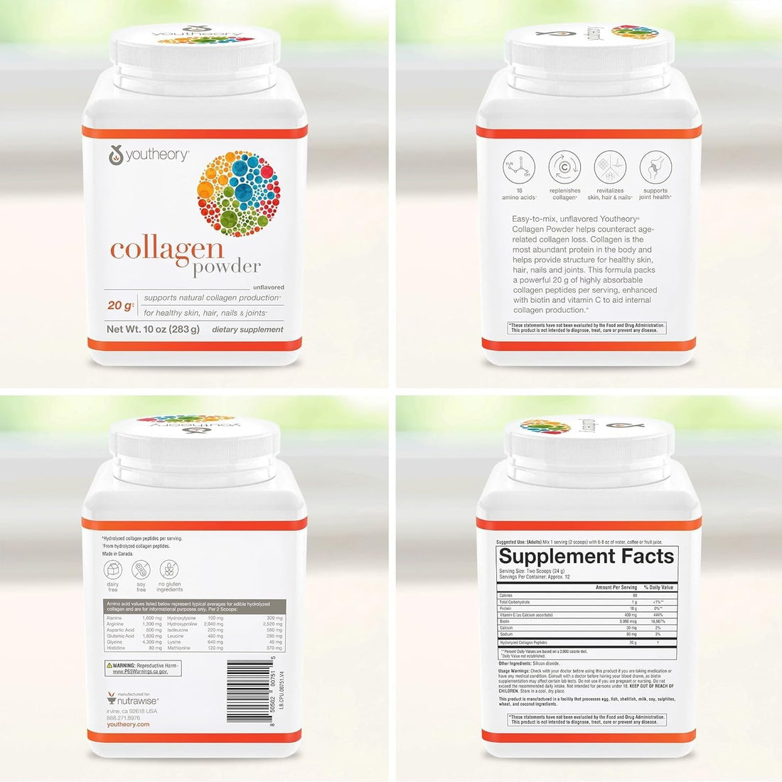 Youtheory Collagen Powder - Hydrolyzed Collagen Peptides with Vitamin C - Supports Healthy Bones, Joints & Immune System* - Unflavored - 10 oz (10-Day Supply) Youtheory buy supplements canada