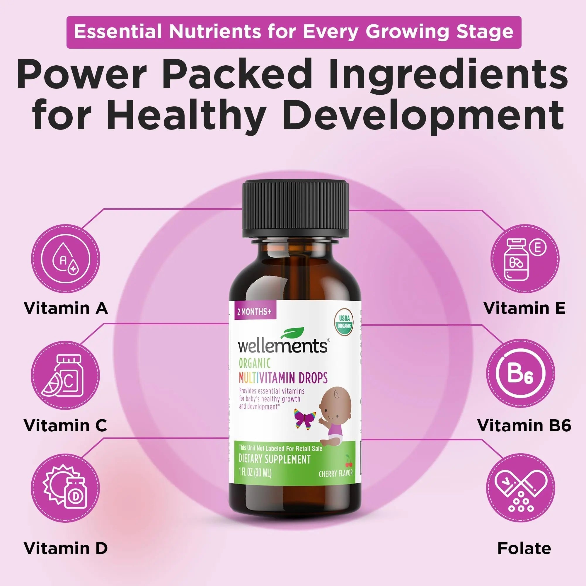 Wellements Organic Baby Multivitamin Drops (1 Fl Oz) - Cherry Flavor Liquid Multivitamins for Infants & Toddlers (2 Months+) Wellements buy supplements canada