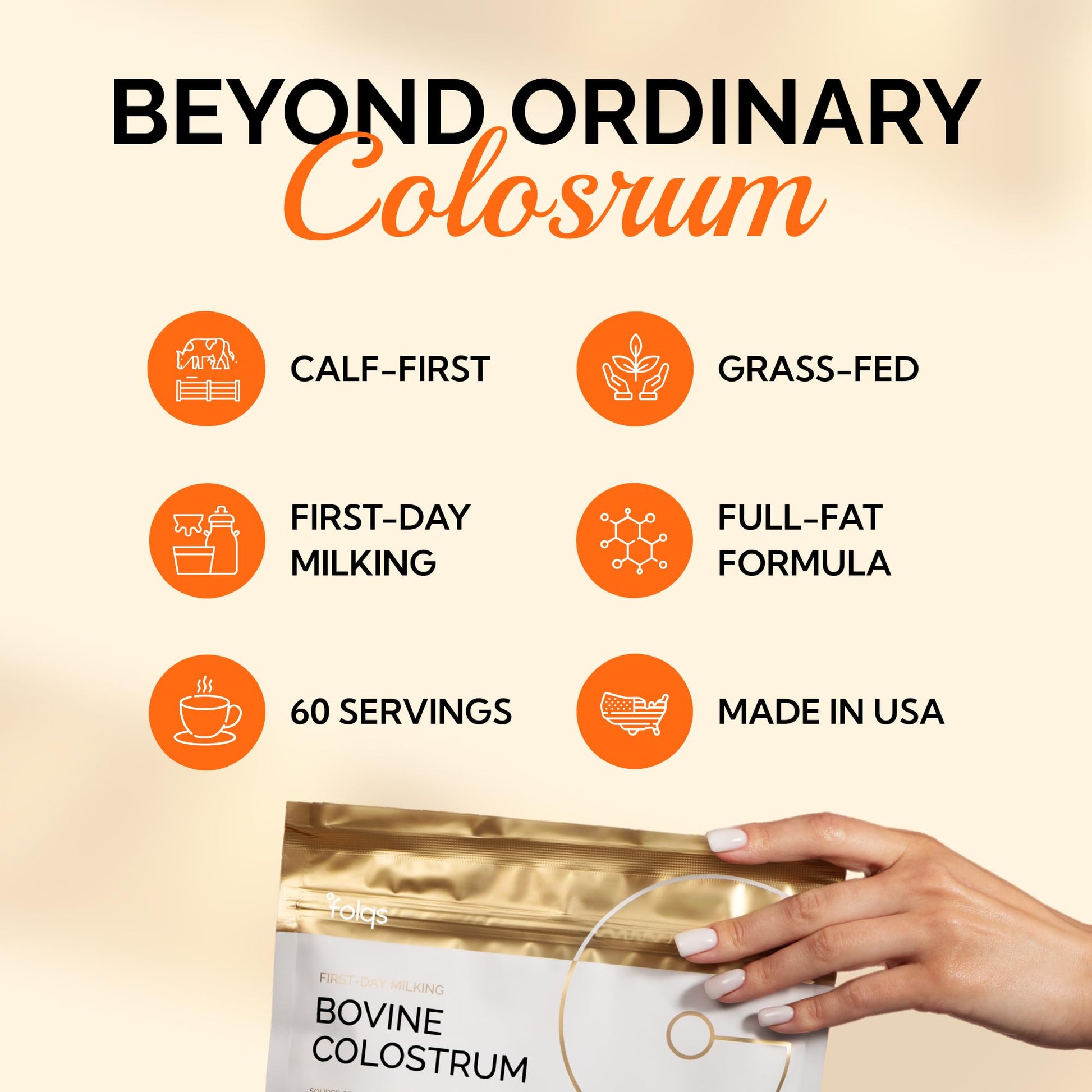 Folqs Bovine Colostrum Powder – First-Day Milking for Immune & Gut Support – 60 Servings – Supports Skin & Tissue Health – Made in USA - Amino Acids, Vitamins, Minerals – Kosher - Sustainably Sourced Folqs buy supplements canada