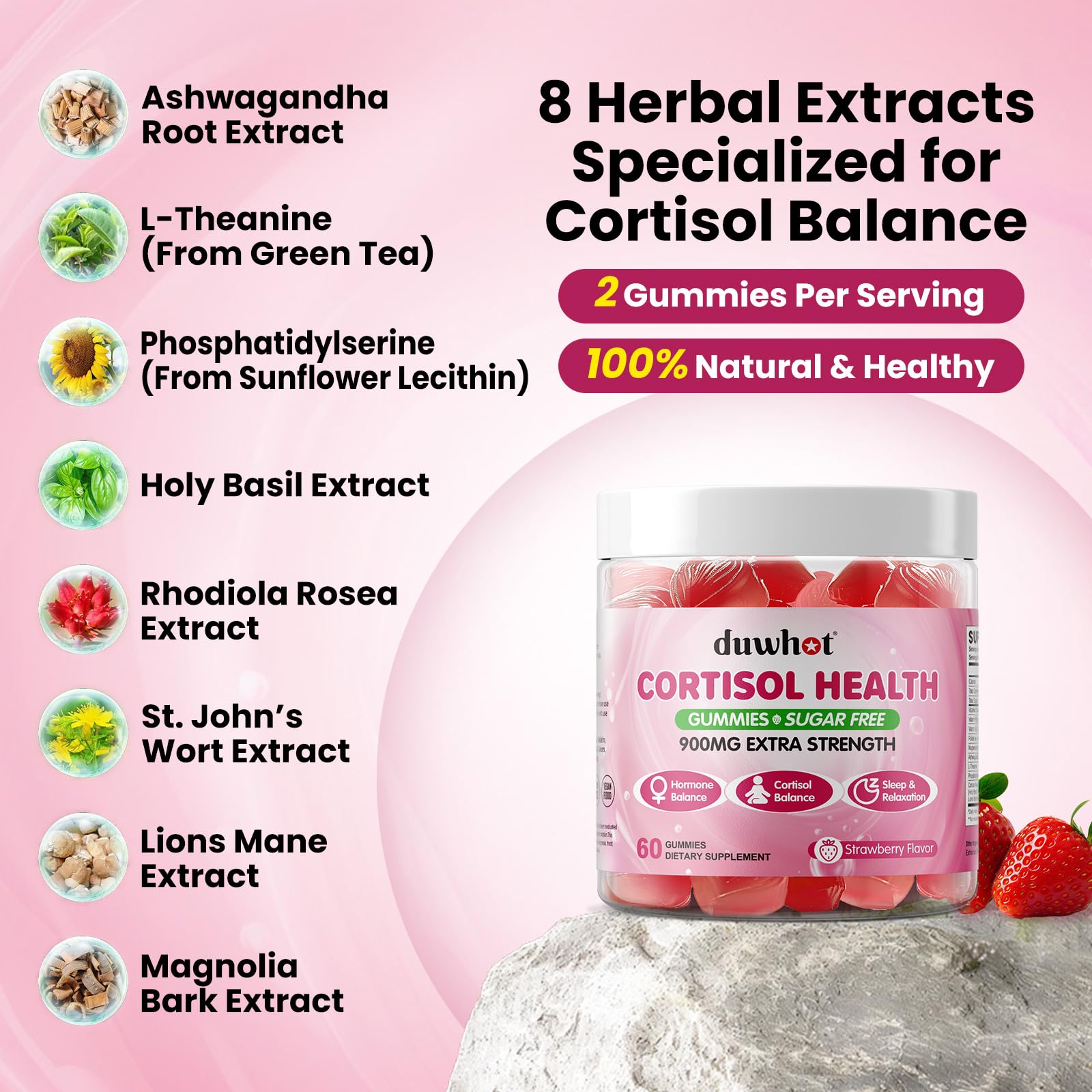 duwhot Cortisol Gummies, 15 in 1 Lower Cortisol Supplements for Women, w. Ashwagandha, Magnesium, Phosphatidylserine, Folate for Hormone Balance, Mood, Focus, Sleep Support, Sugar Free, Vegan, 60 duwhot buy supplements canada