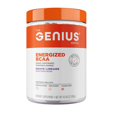 Genius BCAA Powder - 5g Vegan BCAAs L-Glutamine, Cognizin & Rhodiola Muscle Recovery Energy Support 100mg Caffeine Pre, Intra, Post-Workout Nootropic Supplement for Focus & Performance - Grape Limeade The Genius Brand buy supplements canada
