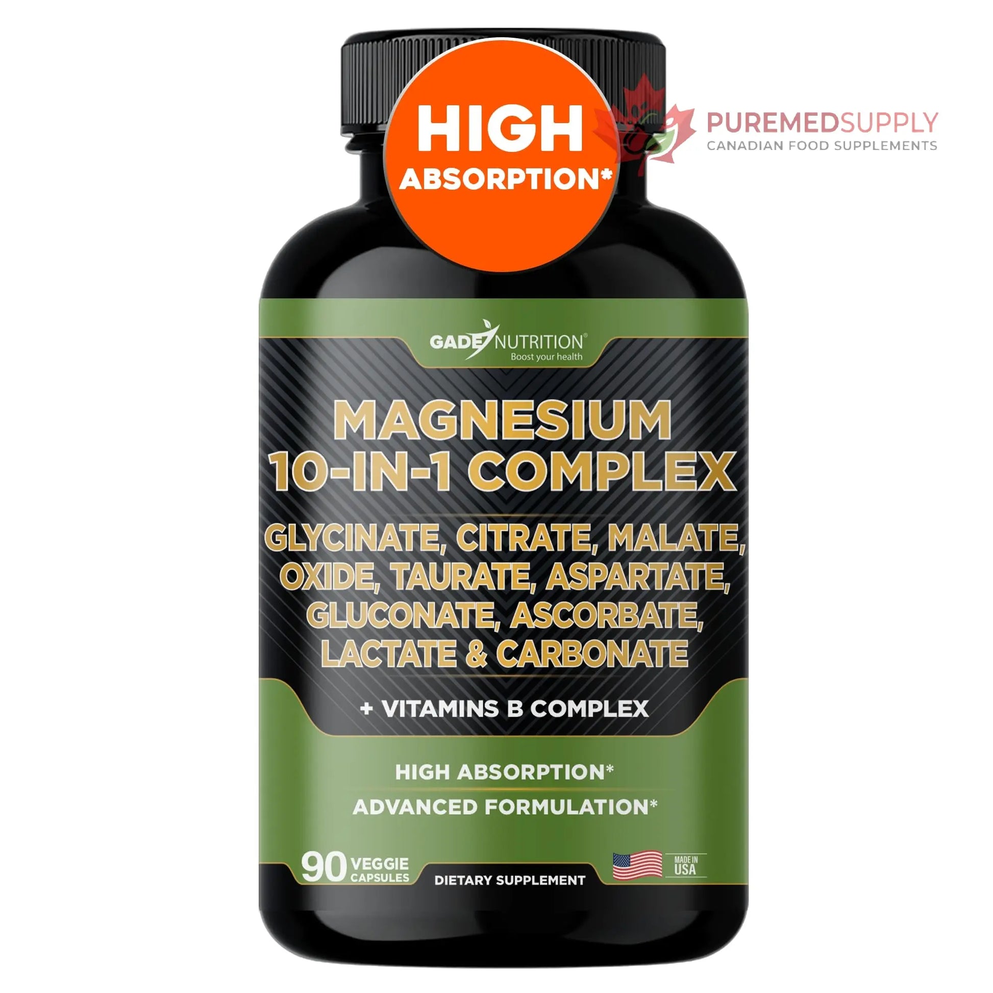 Gade Nutrition Magnesium Complex 10 in 1 - Glycinate, Citrate, Malate, Oxide, Taurate, Aspartate, Gluconate Ascorbate Lactate Carbonate Zinc Copper Manganese & Vitamins 90 Count GADE NUTRITION BOOST YOUR HEALTH buy supplements canada