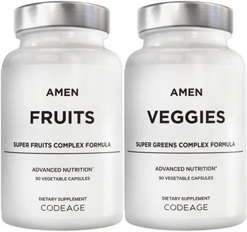 Amen Fruits + Veggies Vitamins Bundle, Raw Whole Food Multivitamin Capsules, Greens Vegetables, Red Fruits & Berries Vegan Blend, Fibers + Phytonutrients Superfood Minerals Supplement, Non-GMO, 180 ct Amen buy supplements canada