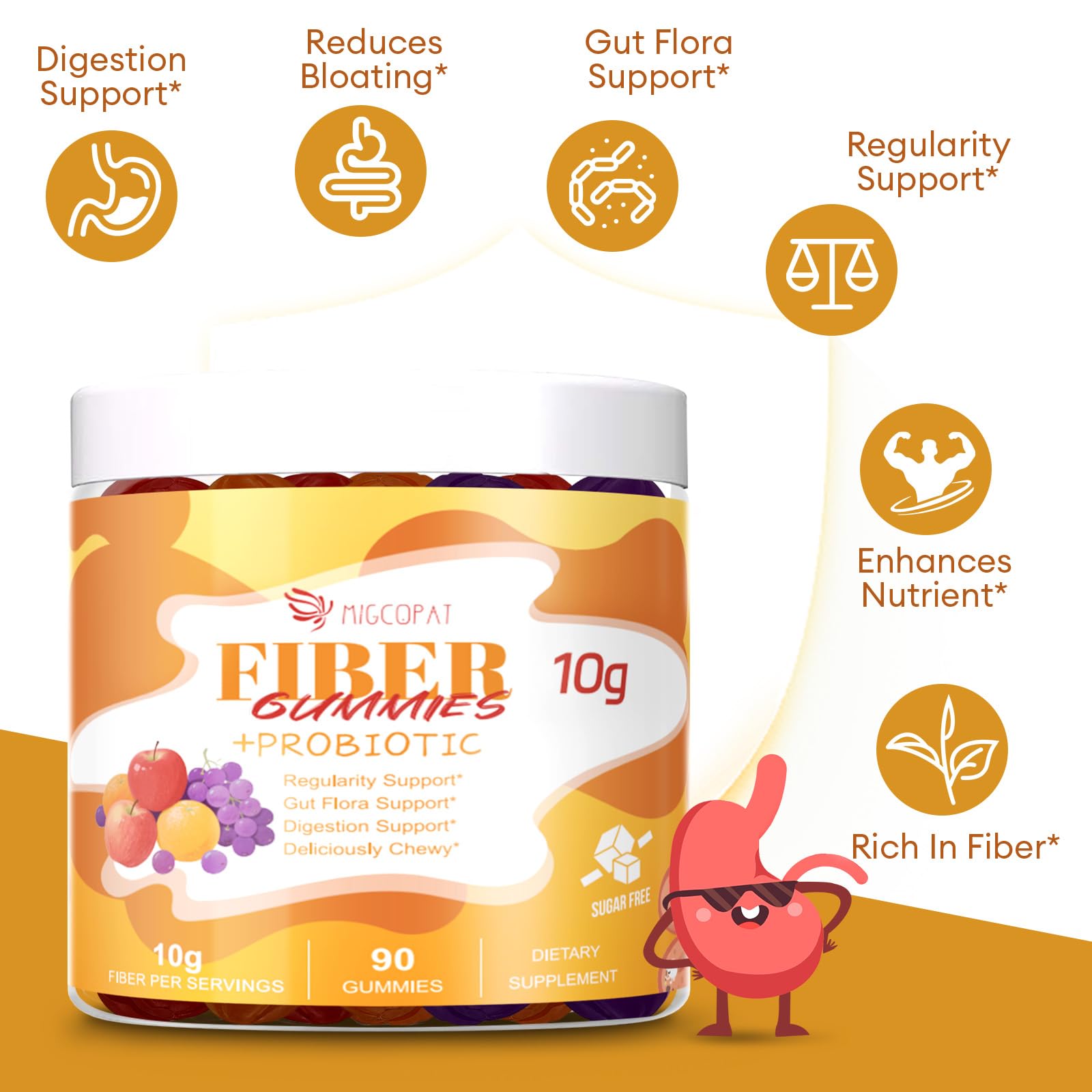 Migcopat 10G Fiber Gummies with Probiotics, Fiber Supplement with 30 Billion CFU Probiotics Blend, ACV, Vitamin C, Inulin - Support Digestive Health - No Sugar Added - Fruit Flavored - 90 Count Migcopat buy supplements canada