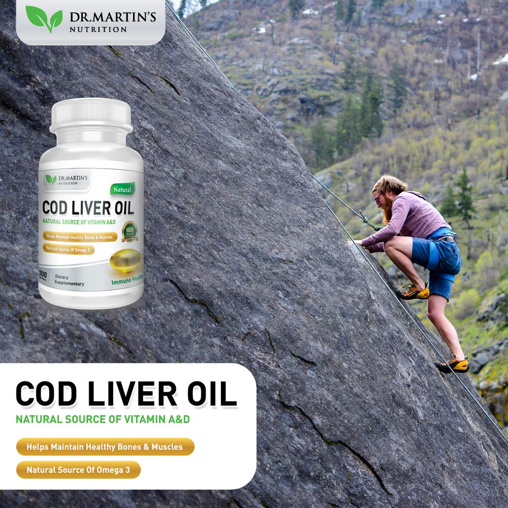 COD Liver Oil | 300 Softgels | Natural Source of Omega 3 Fatty Acids | Triple Strength | Best Immune Health, Healthy Bones & Muscle Dietary Supplement | DR. MARTIN'S NUTRITION buy supplements canada