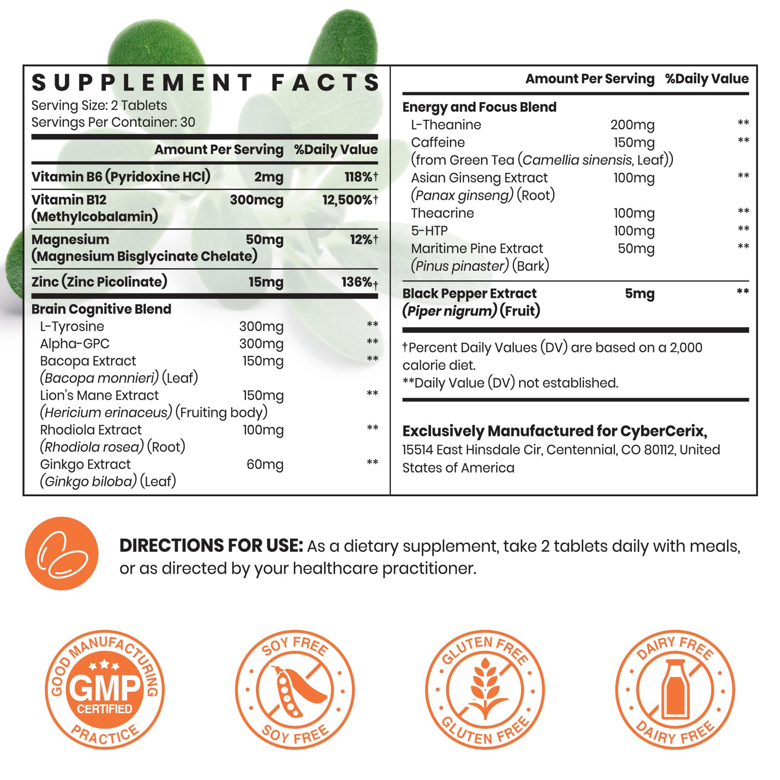 17-in-1 Brain Supplement for Memory and Focus - Nootropic Brain Supplement for Concentration, Clarity, Energy & Focus - Natural Caffeine Blend with Vitamins, Amino Acids & Herbal Extracts - 60 Tablets CyberCerix buy supplements canada