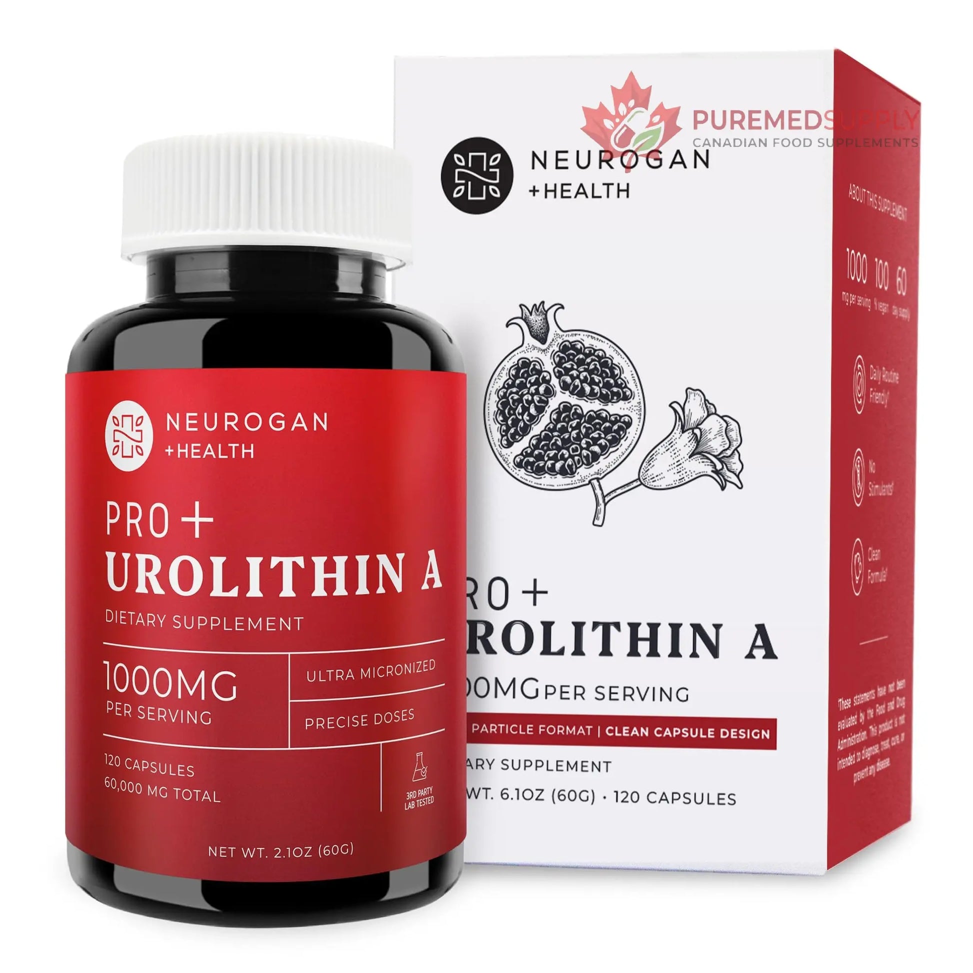 Neurogan Urolithin A PRO Capsules - 1000mg, 120 Ct - Advanced Cellular Health, Post Biotic Supplements - Ultra Micronized Urolithin A Supplement, Sourced from Pomegranate Extract Neurogan buy supplements canada