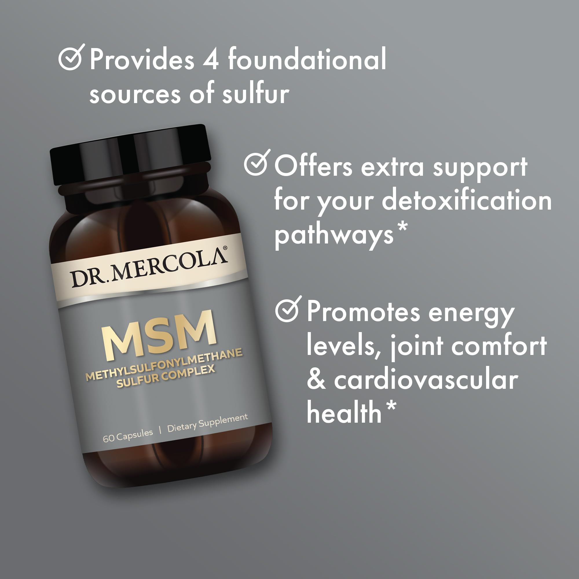 Dr. Mercola MSM Sulfur Complex - Joint Support & Cellular Health - OptiMSM - R-Alpha Lipoic Acid - TMG - Organic Sulfur Blend - 60 Capsules (30 Servings) Dr. Mercola buy supplements canada