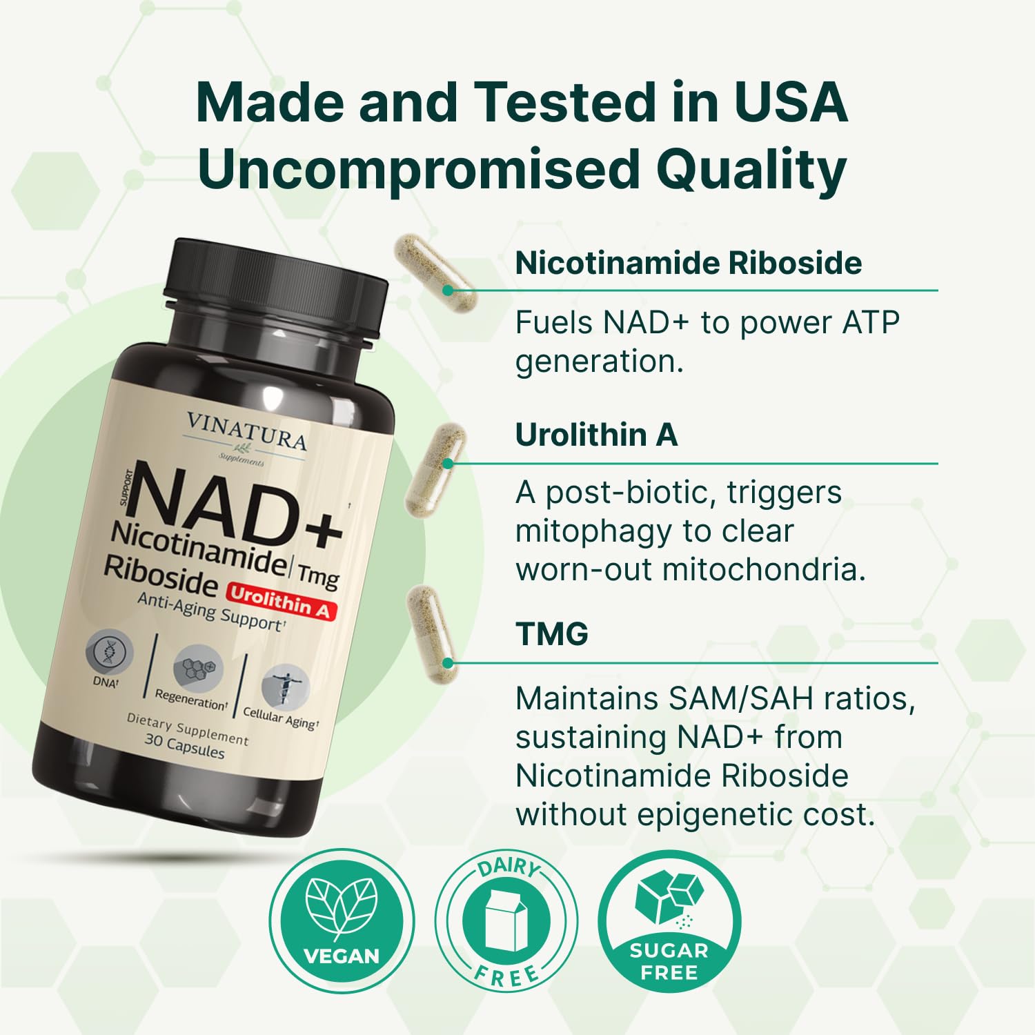 VINATURA NAD Supplement, Nicotinamide Riboside with Resveratrol - Advanced NAD+ Supplement with TMG and Urolithin A, for Women and Men - 30 Vegan Capsules VINATURA buy supplements canada