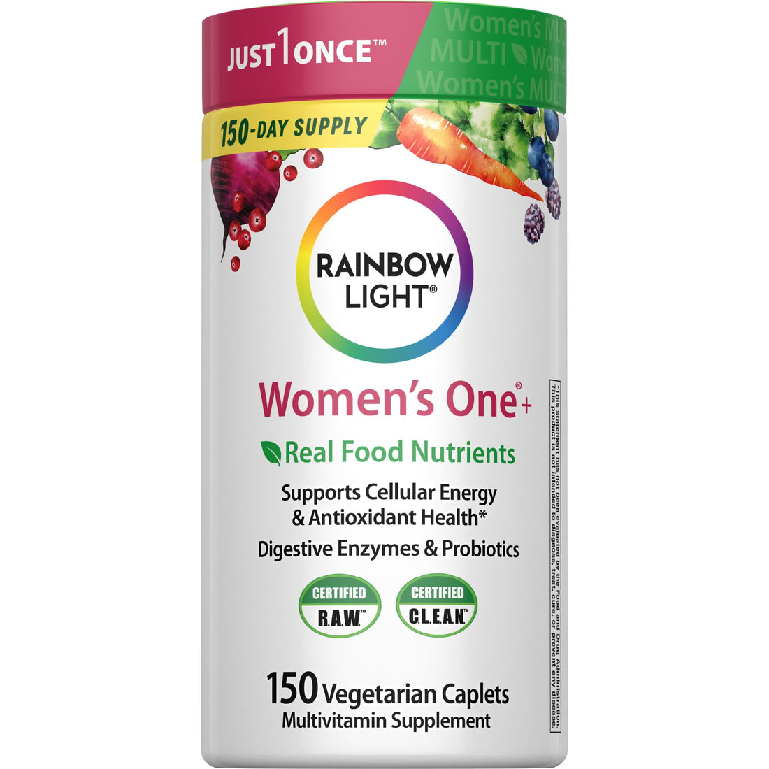 Rainbow Light Womens Multivitamin One + | 150 Caplets | Supports Cellular Energy & Antioxidant Health | Real Food Nutrients, Digestive Enzymes & Probiotics Rainbow Light buy supplements canada