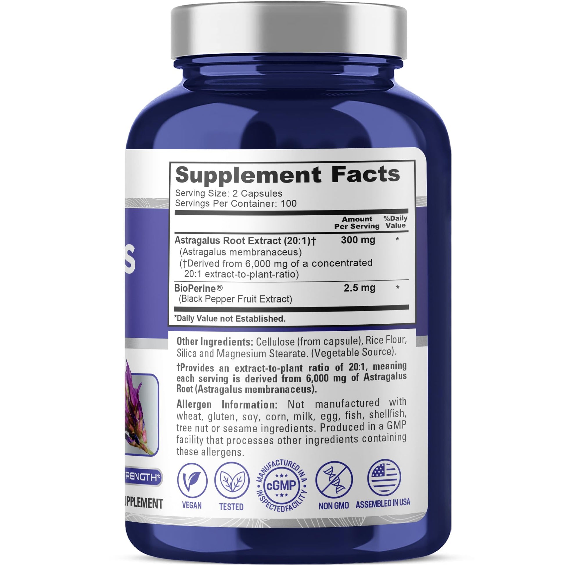 NusaPure Astragalus 20:1 Extract, 300 mg Equivalent to 6,000mg Per Serving, 200 Veggie Capsules, Vegan, Non-GMO & Bioperine NusaPure buy supplements canada