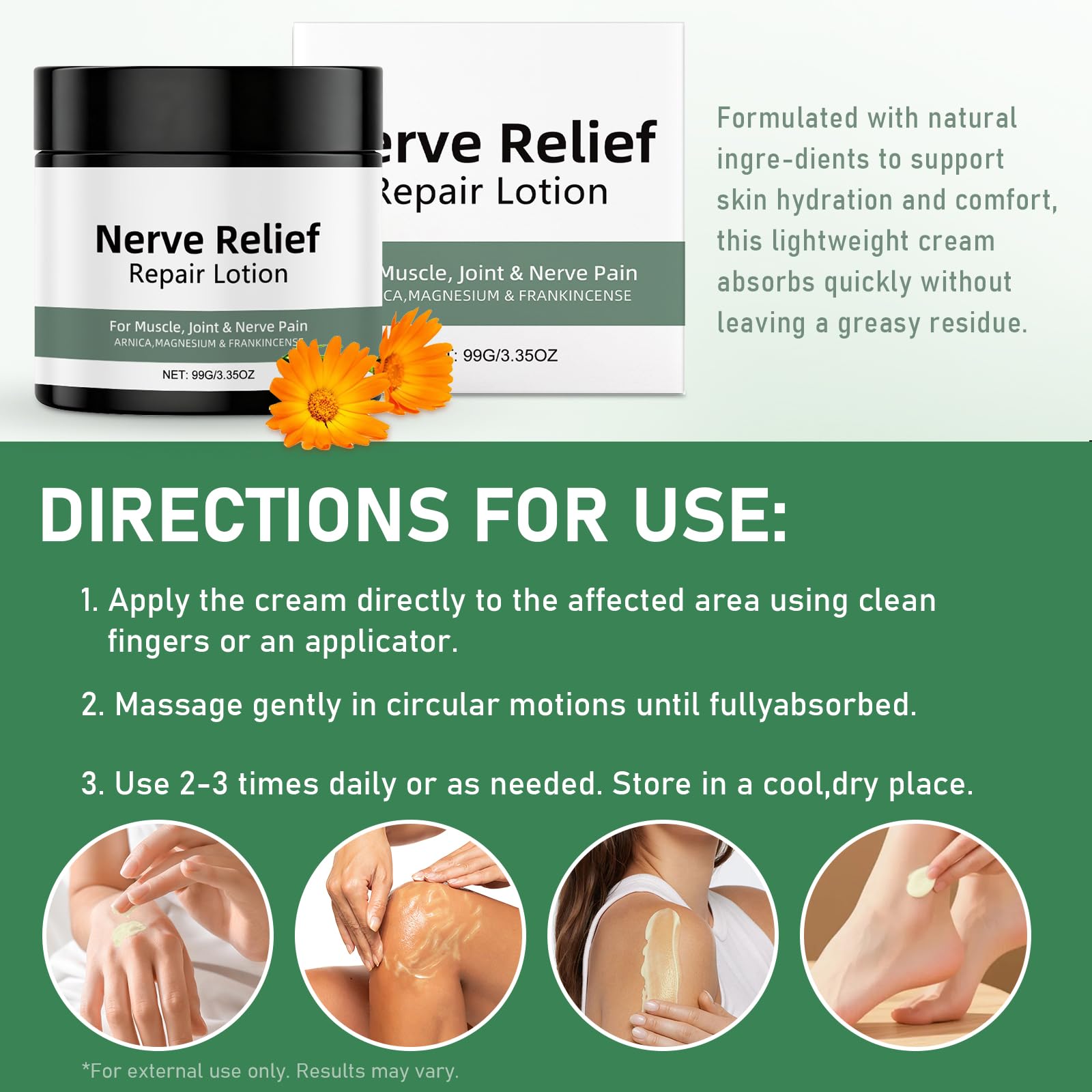Vincofoo 2PC Nerve Relief Repair Lotion Cream, Neuropathy Lotion with Arnica, Deeply Moisturizes Skin, Keep Soft Smooth, Suitable for Muscle, Lumbar, Neck, Hands and Feet Vincofoo buy supplements canada