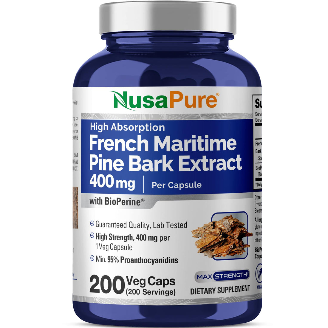 NusaPure French Maritime Pine Bark Extract 400mg per Veggie Caps 200-Day Supply Bioperine Non-GMO Vegan NusaPure buy supplements canada