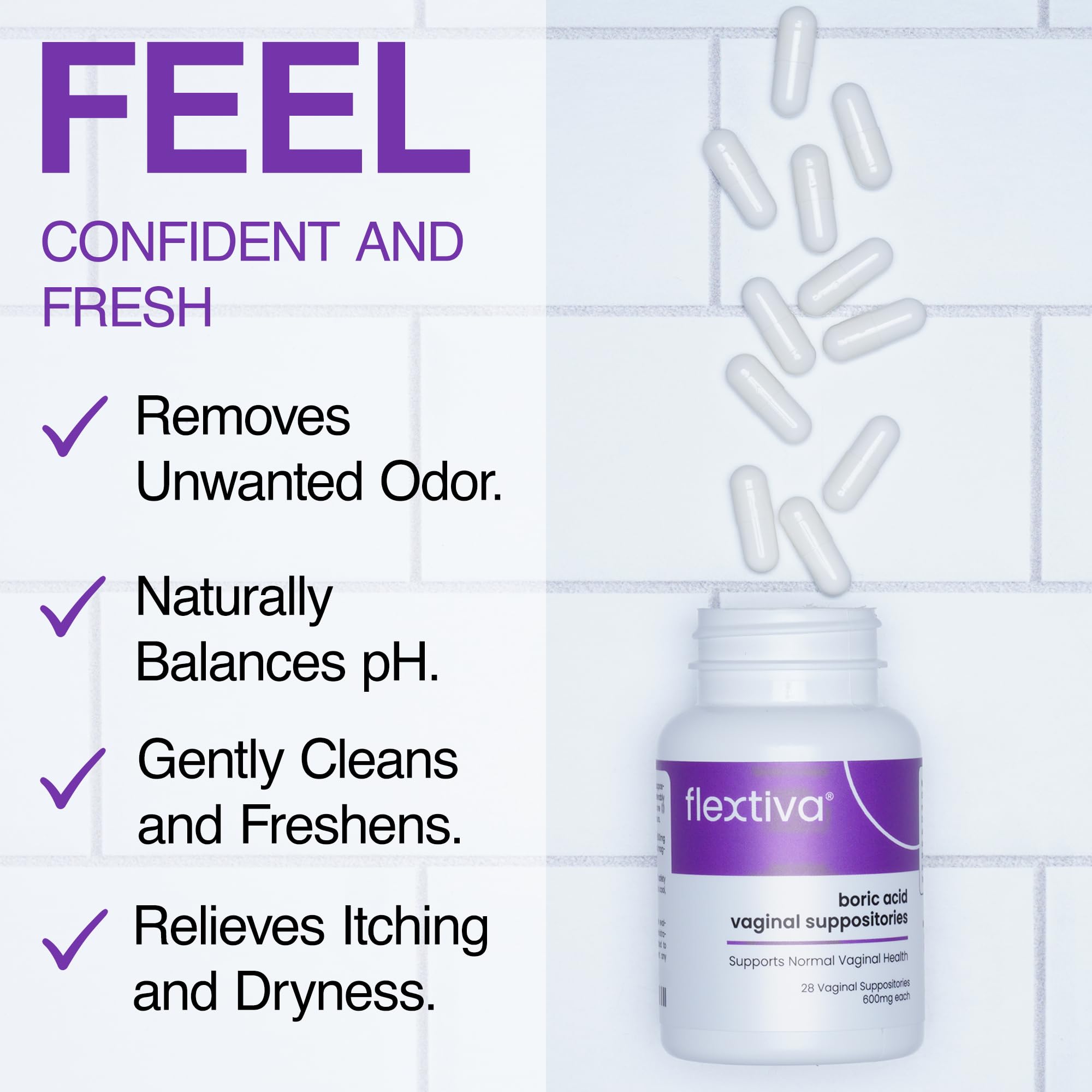 Flextiva Boric Acid Vaginal Suppositories - Boric Acid Pills for Women - Vaginal Health pH Balance for Women Flextiva buy supplements canada