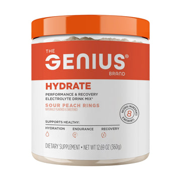 The Genius Brand Genius Hydrate - Electrolyte Supplement for Daily Hydration - Coconut Water - Sugar-Free - 8 Essential Minerals & Nutrients - Non-GMO - Sour Peach Rings - 50 Servings The Genius Brand buy supplements canada