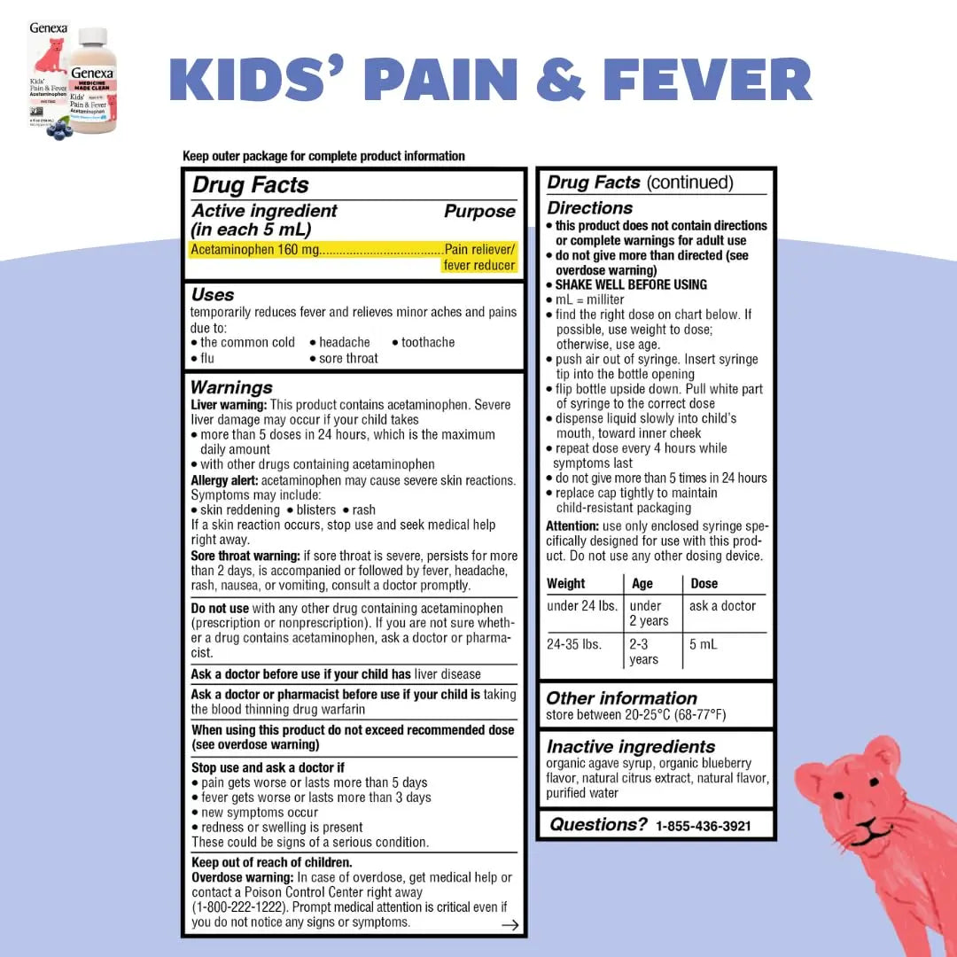 Genexa Kids & Adults Clean Acetaminophen Combo | Family Pain & Fever Bundle | Dye Free, 0% Artificial Additives | Vegan & Non-GMO | Medicine Made Clean | Ages 2-11, 12+ (2 Pack) Genexa buy supplements canada