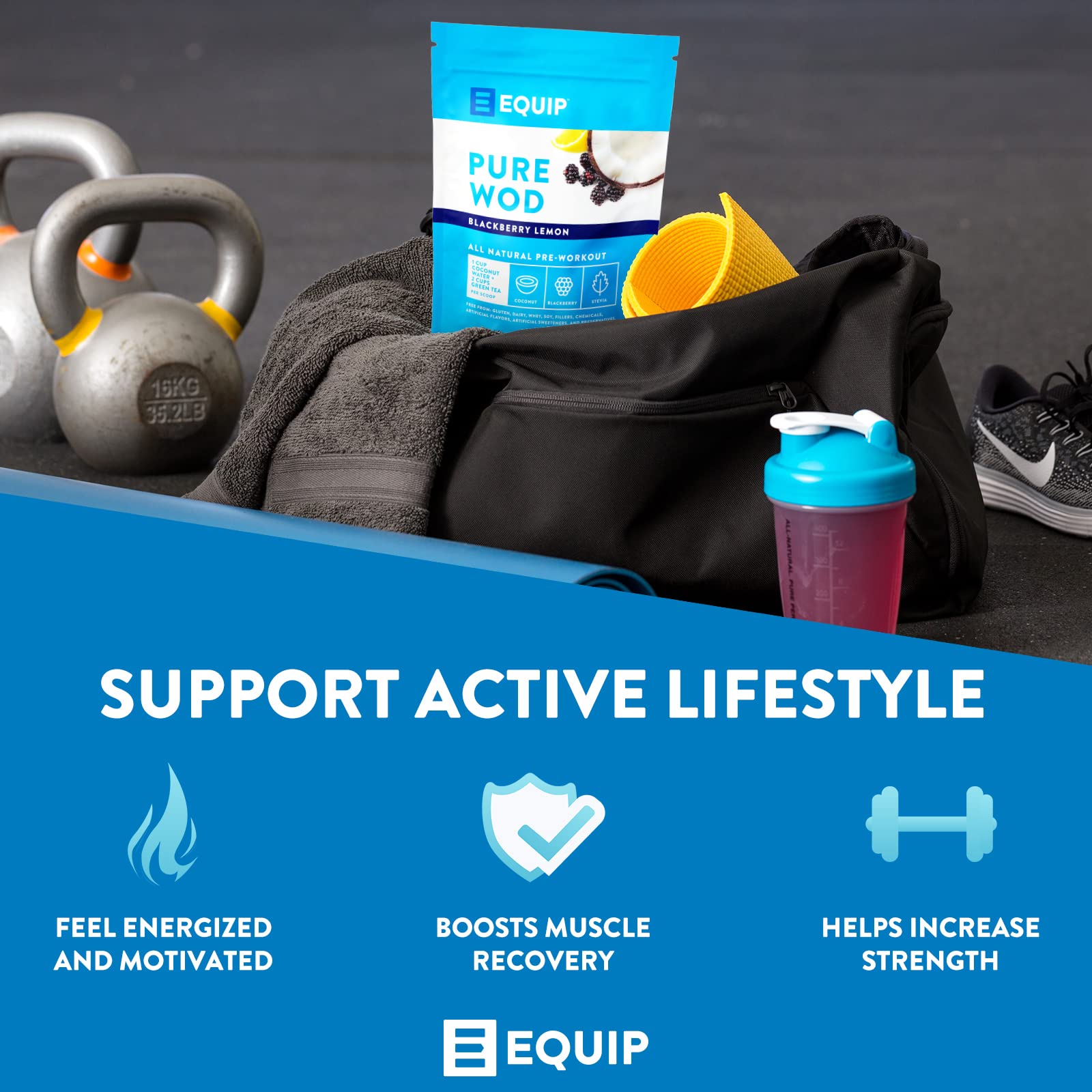 Equip Foods PureWOD All Natural Pre-Workout Powder - 200mg Green Tea Caffeine, BCAA Equip buy supplements canada