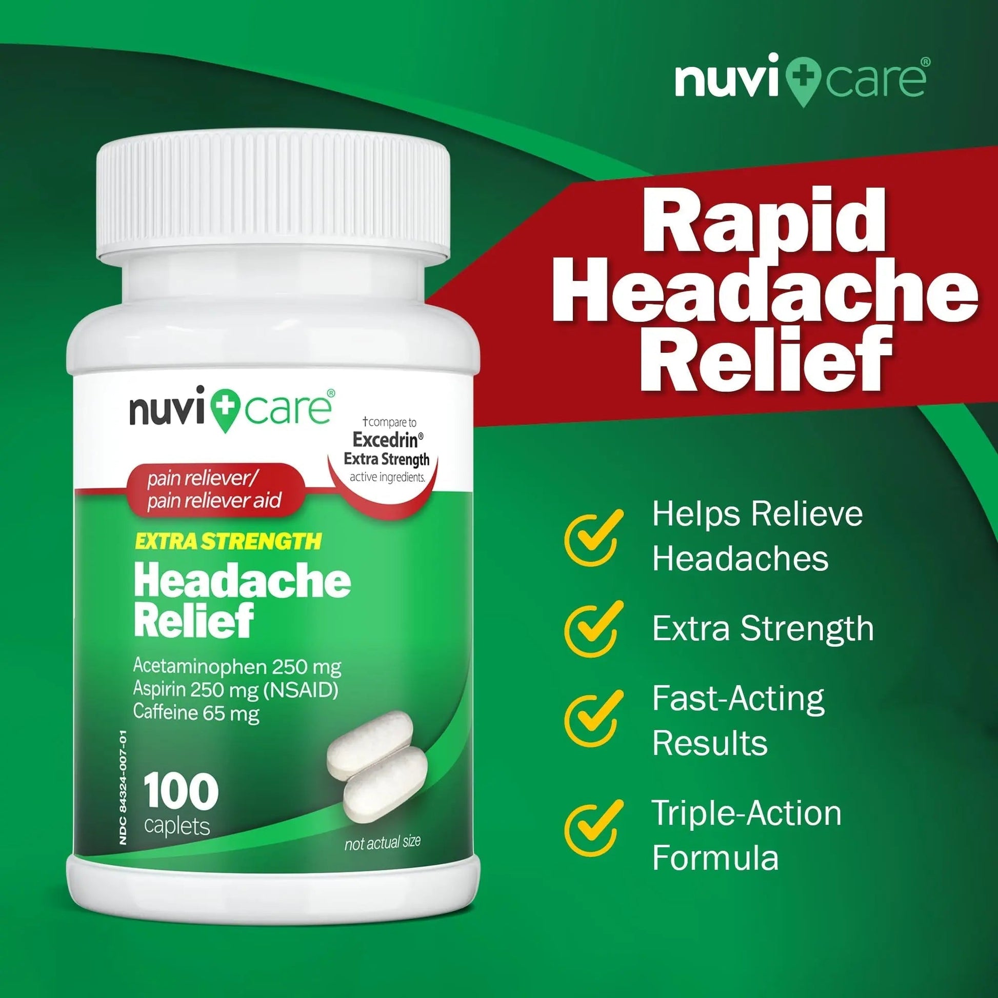 NUVICARE Headache Relief with Acetaminophen 250 mg, Aspirin (NSAID) 250 mg, Caffeine 65 mg - Temporary Relief of Minor Aches & Pains - Compare to Excedrin Extra Strength Pain Reliever (2 Pack) NUVICARE buy supplements canada