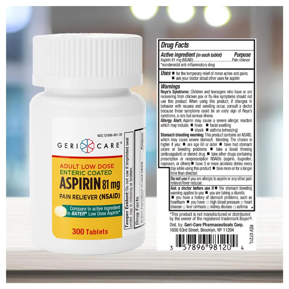 GeriCare Aspirin 81mg Adult Low Dose, Pain Reliever - Enteric Coated Tablets for Enhanced Absorption and Gentle Digestion – Supports Blood Flow, Reduces Inflammation, 300 Count (Pack of 1) GeriCare buy supplements canada