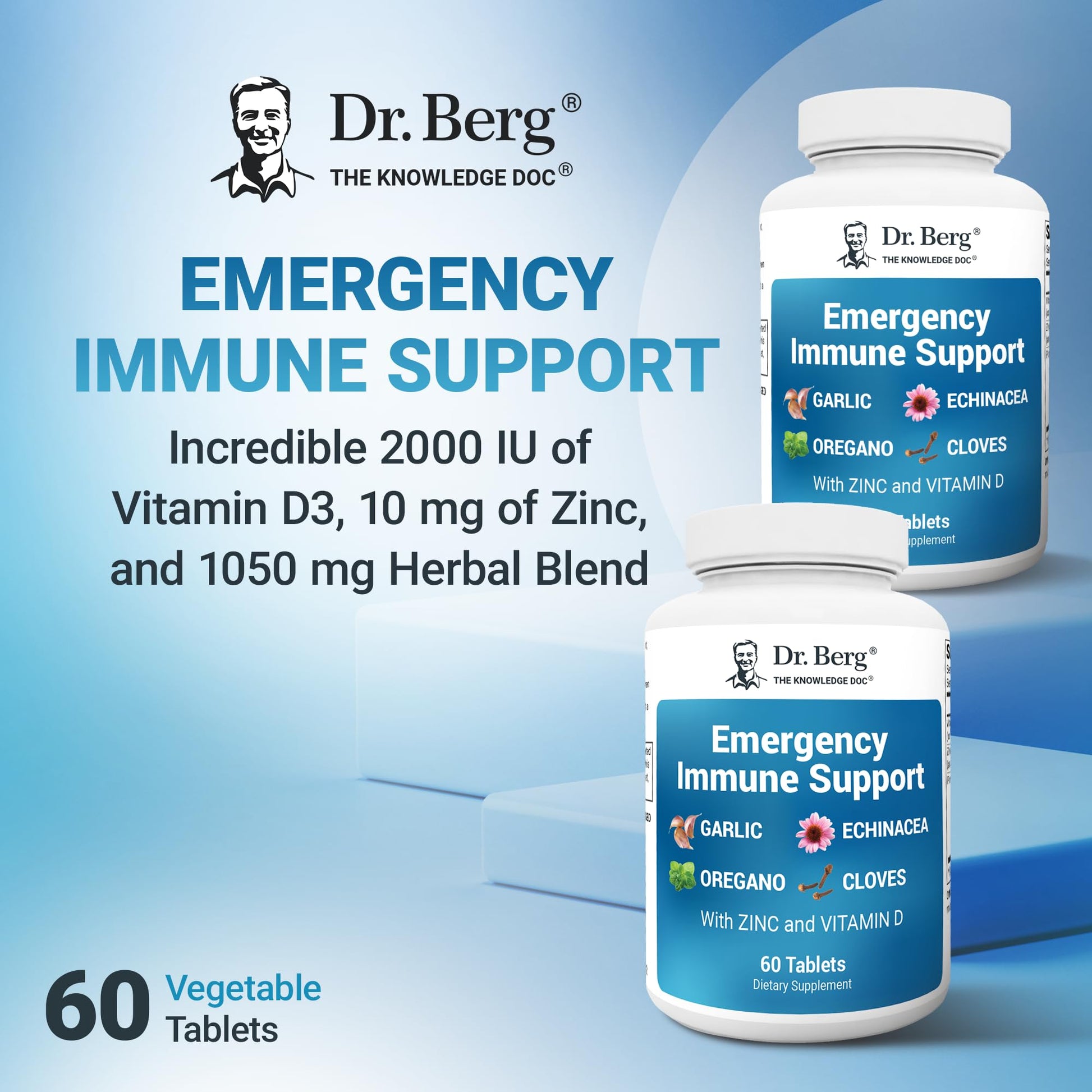 Dr. Berg Emergency Immune Support w/Echinacea - Potent Blend of Herbal Extracts (Warning: Strong Herbal Smells) - Immune Support Supplement Includes 2,000 IUs of Vitamin D & 10mg of Zinc - 60 Tablets Dr. Berg Nutritionals buy supplements canada
