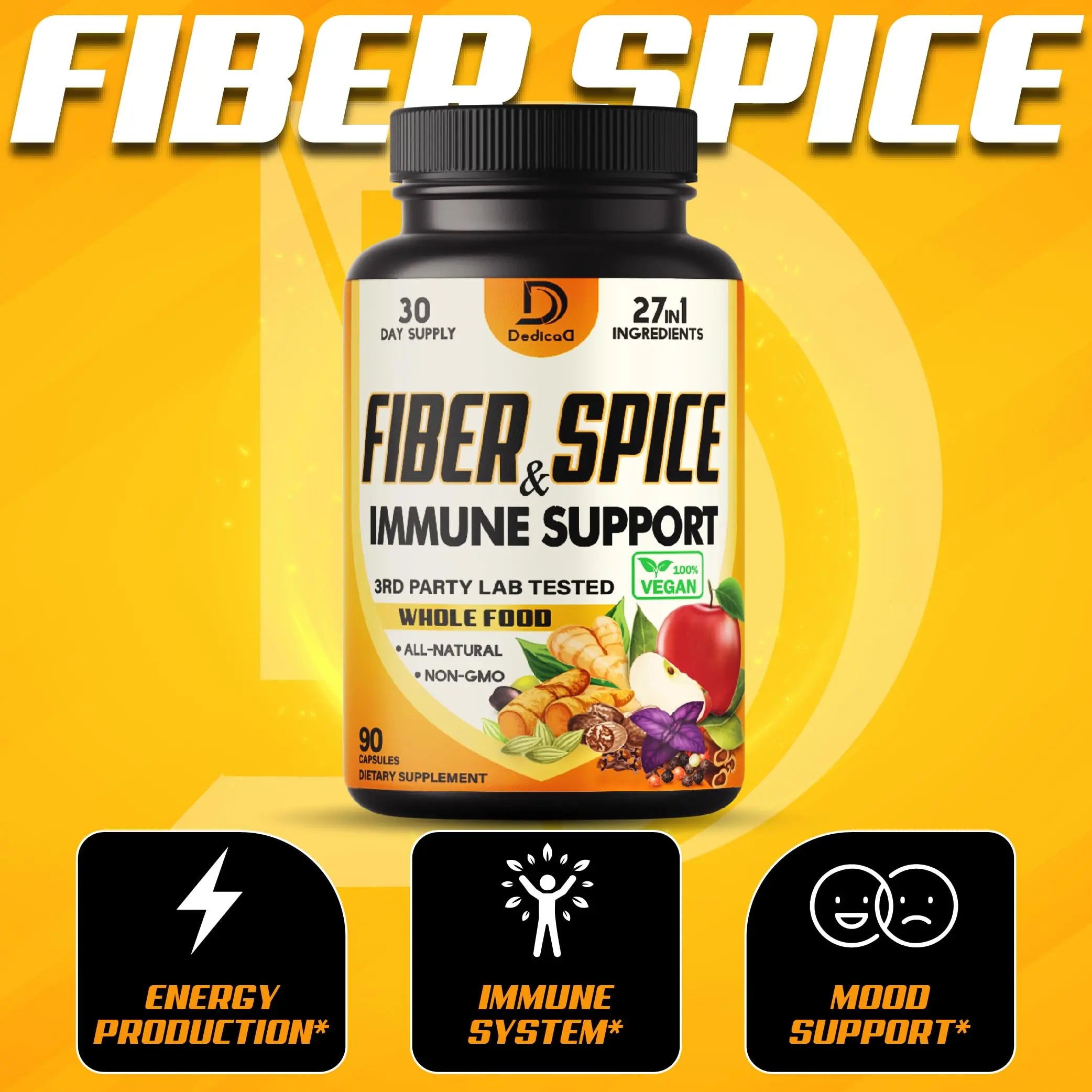 DEDICAD 27in1 Fiber and Spice Supplement - Combined with Organic Psyllium, Whole Apple, Elderberry & More - Support Mood, Body & Immunity - 90 Capsules for 1 Month DEDICAD buy supplements canada