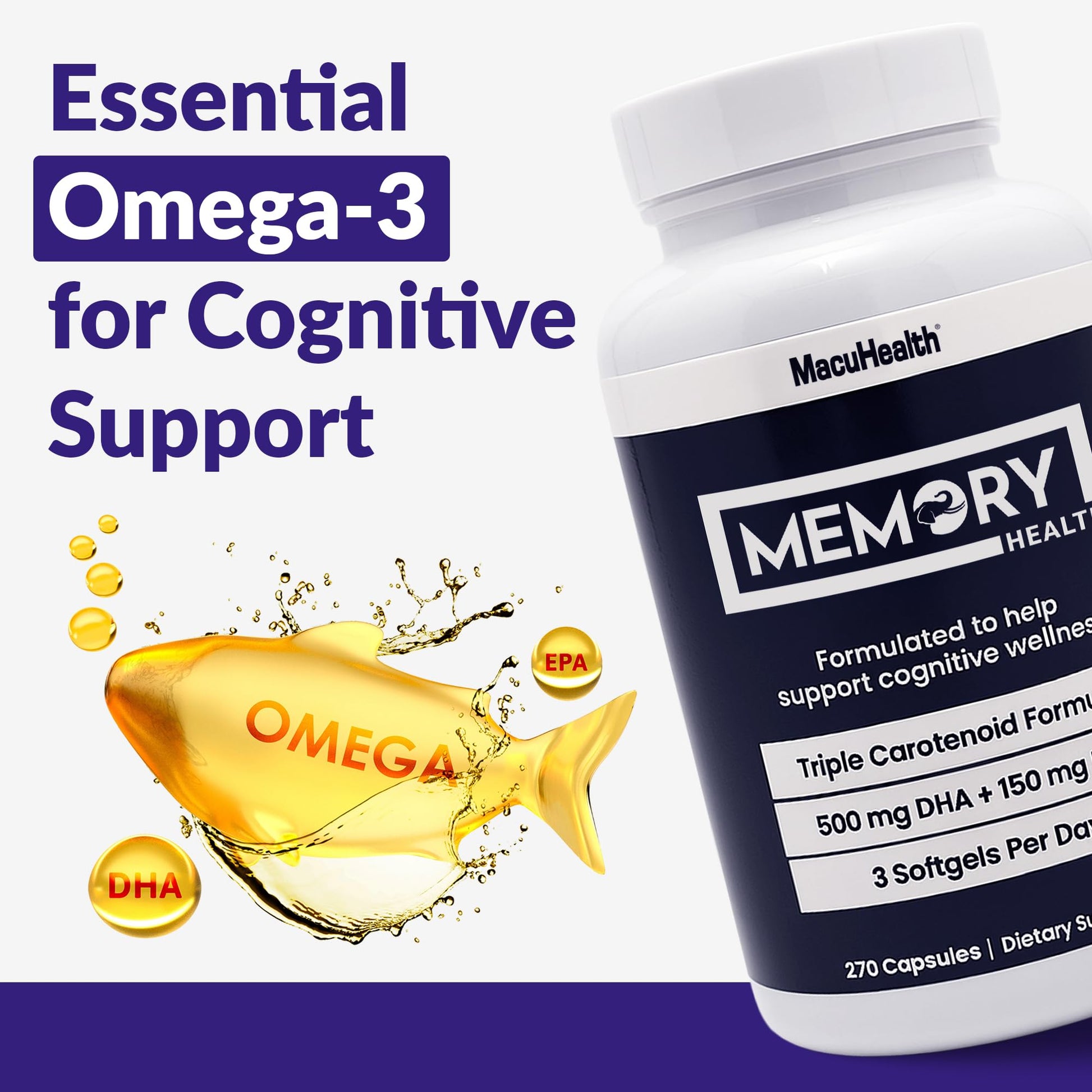 Memory Health Softgels with Omega-3, Carotenoids, and Vitamin E – Designed for Mental Focus, Energy, and Enhanced Clarity - (270 Softgels, 90 Days Supply) Macuhealth buy supplements canada
