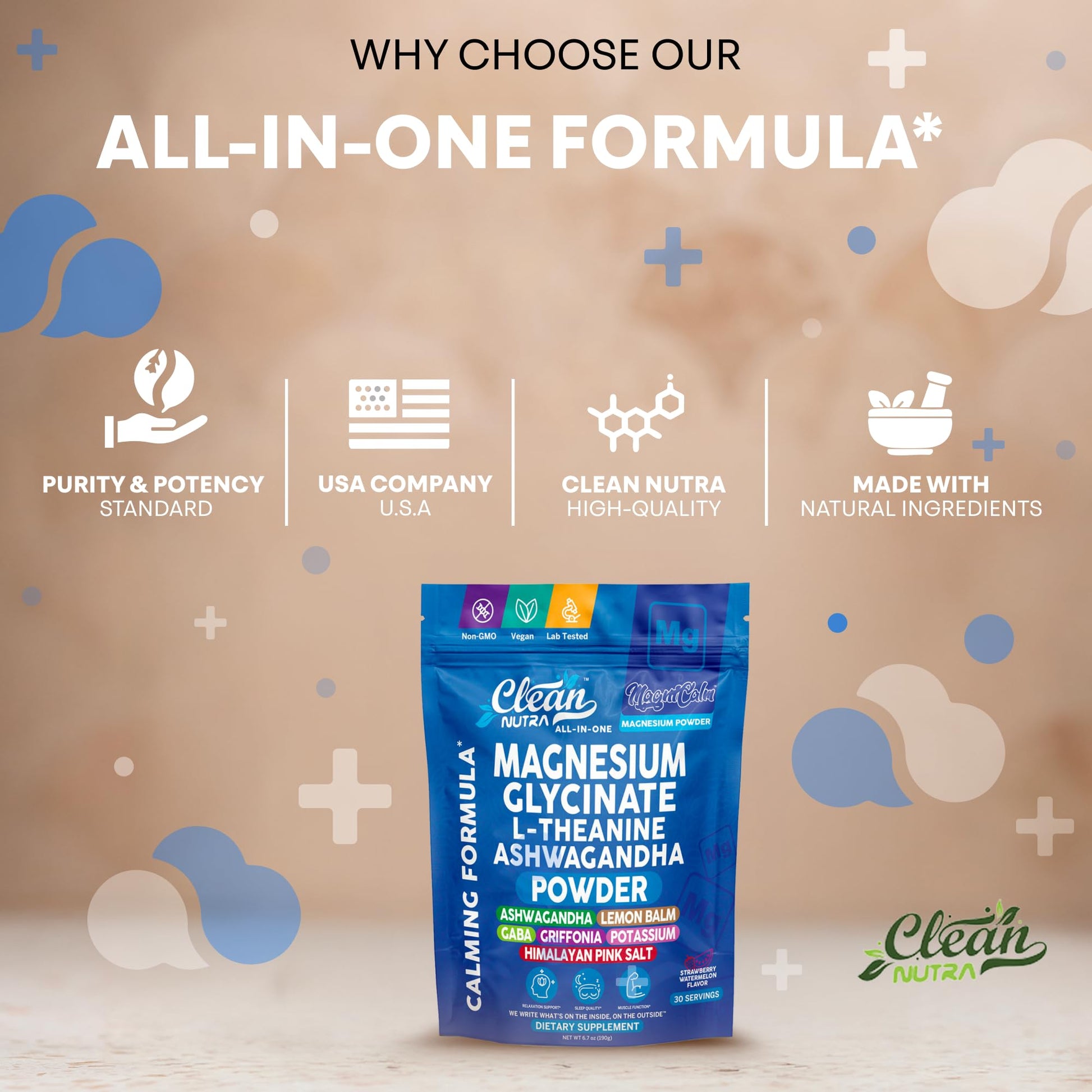 Magnesium Glycinate Powder Supplement + L Theanine Ashwagandha Glycine Apigenin Lemon Balm GABA 5HTP Pink Salt Potassium L Tryptophan Calcium | Powdered Sleep Aid Calm Trace Minerals Vitamin Clean Nutraceuticals buy supplements canada
