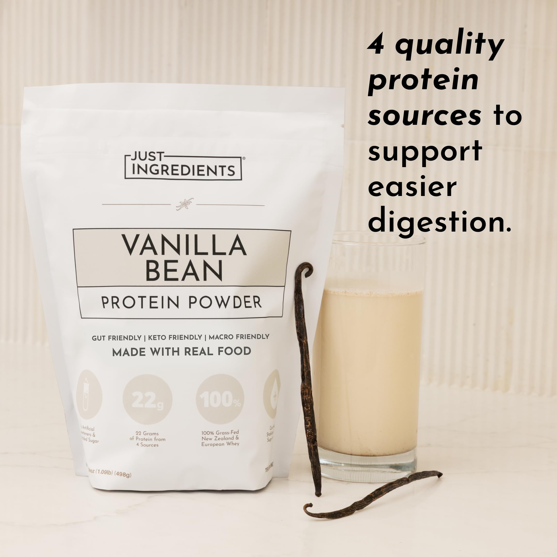 JUST INGREDIENTS Vanilla Protein Powder - Grass-Fed Whey Blend, Organic, Gluten Free, Dairy Free, Soy Free - 15 Servings, 22g Protein JUST INGREDIENTS buy supplements canada
