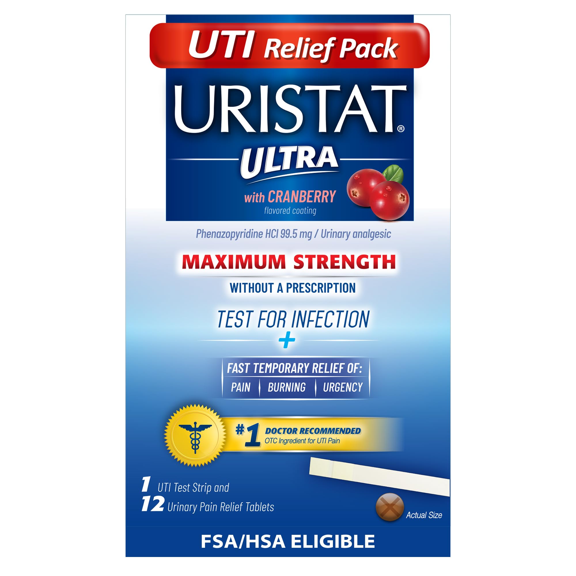 Uristat Ultra Strength Urinary Tract Infection Treatments and Test Relief Kit – 1 UTI Test Strip & 12 Cranberry Flavor Relief Tablets to Ease Urinary Pain, Burning & Urgency URISTAT buy supplements canada