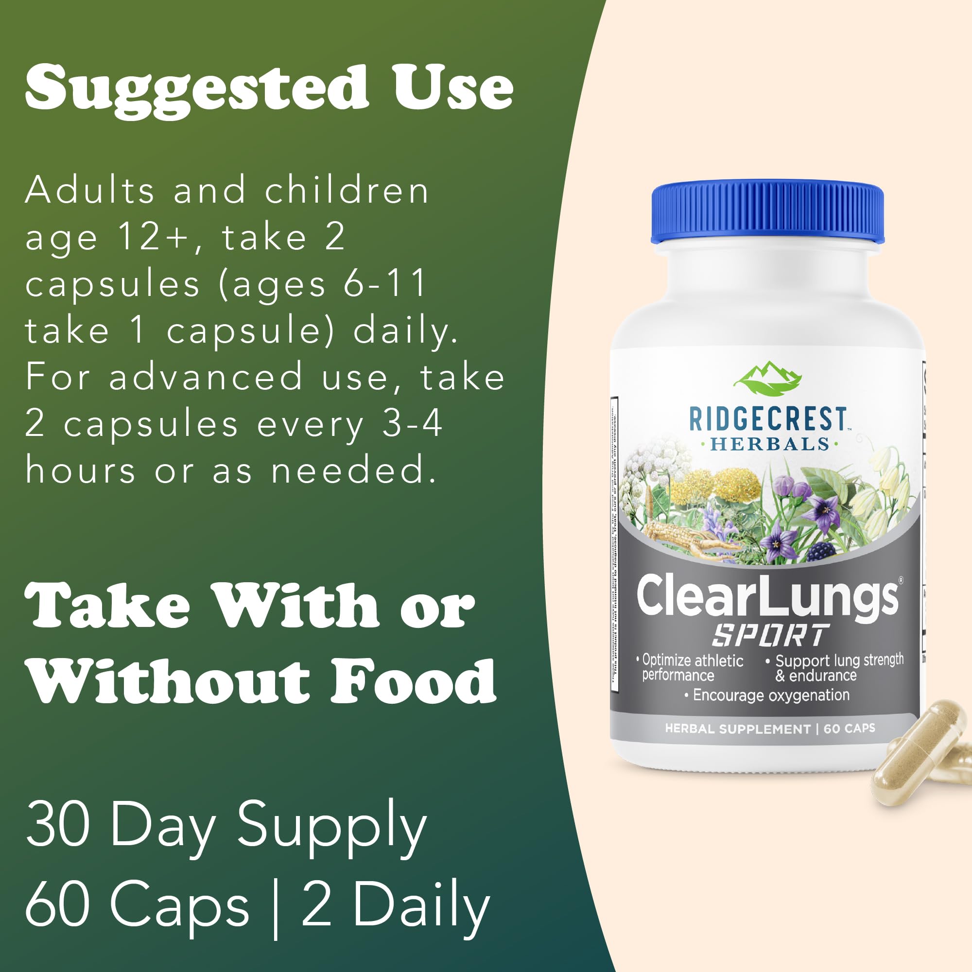 Ridgecrest Herbals ClearLungs Sport, Oxygen Intake and Lung Support Formula with Cordyceps, Rhodiola, Eleuthero (60 Vegan Caps, 30 Serv) RidgeCrest Herbals buy supplements canada