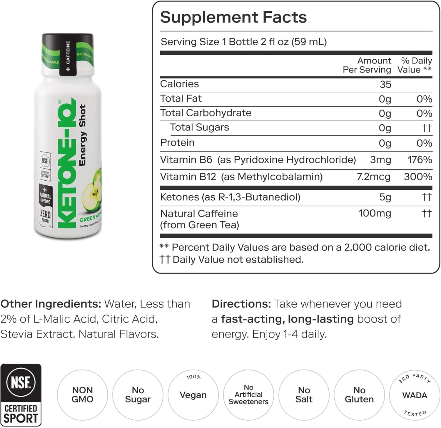 Ketone-IQ Caffeine Performance Energy Shots – Clean Energy for Focus & Endurance, 5g Ketones, 100mg Green Tea Caffeine, B Vitamins, 12 Pack (Green Apple) Ketone-IQ buy supplements canada