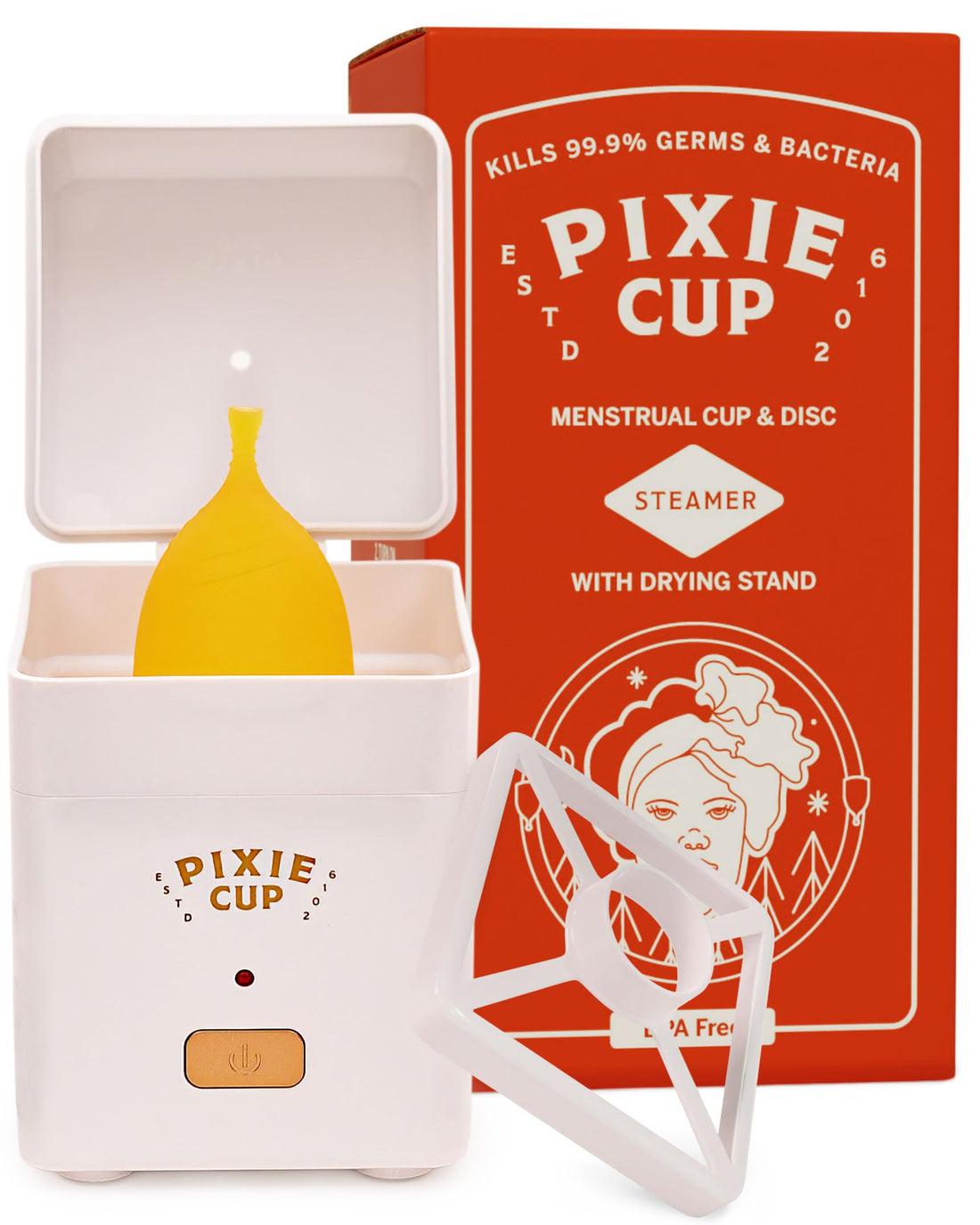 Pixie Menstrual Cup Sterilizer Cleaner Machine - The Only Hinged Lid Steamer & Drying Stand Pixie Cup buy supplements canada