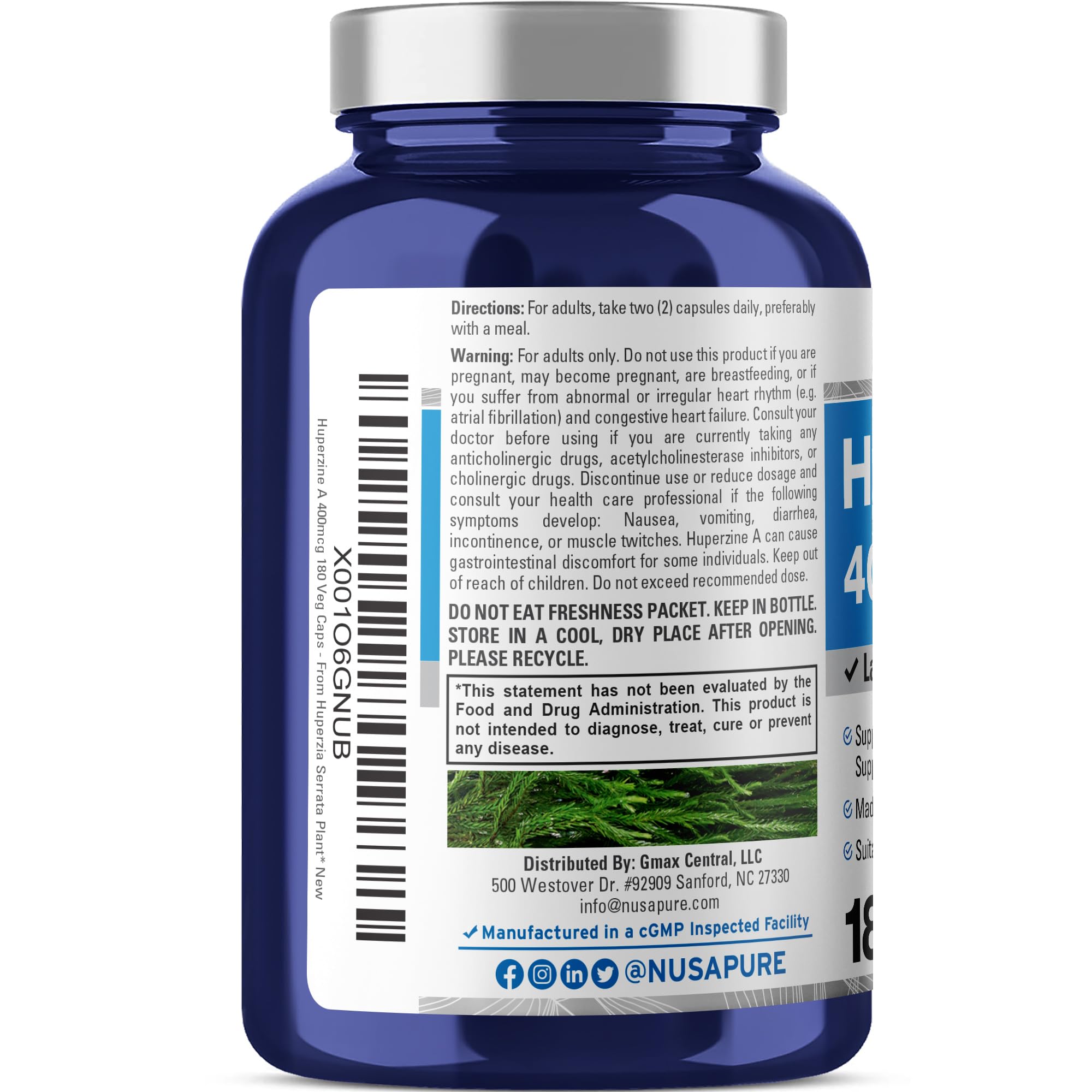 NusaPure Huperzine A 400mcg 180 Veggie Capsules (Vegetarian, Non-GMO, Vegan) NusaPure buy supplements canada