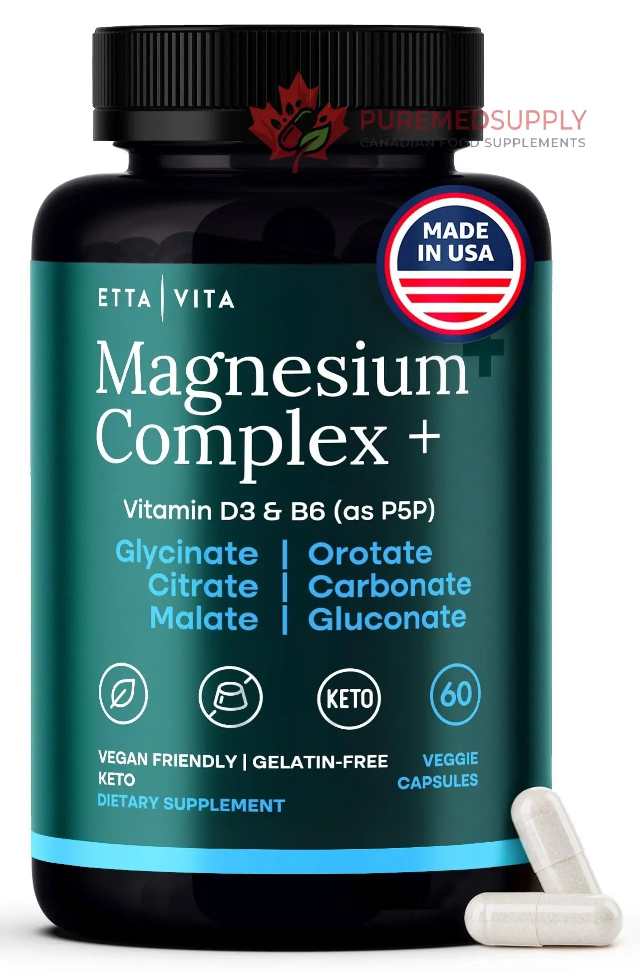 Magnesium Glycinate Complex 500mg (7-in-1) with D3, B6 (P5P) & Manganese - Multi-Form Blend - Supports Sleep & Muscle Health [Oxide-Free] Etta Vita buy supplements canada
