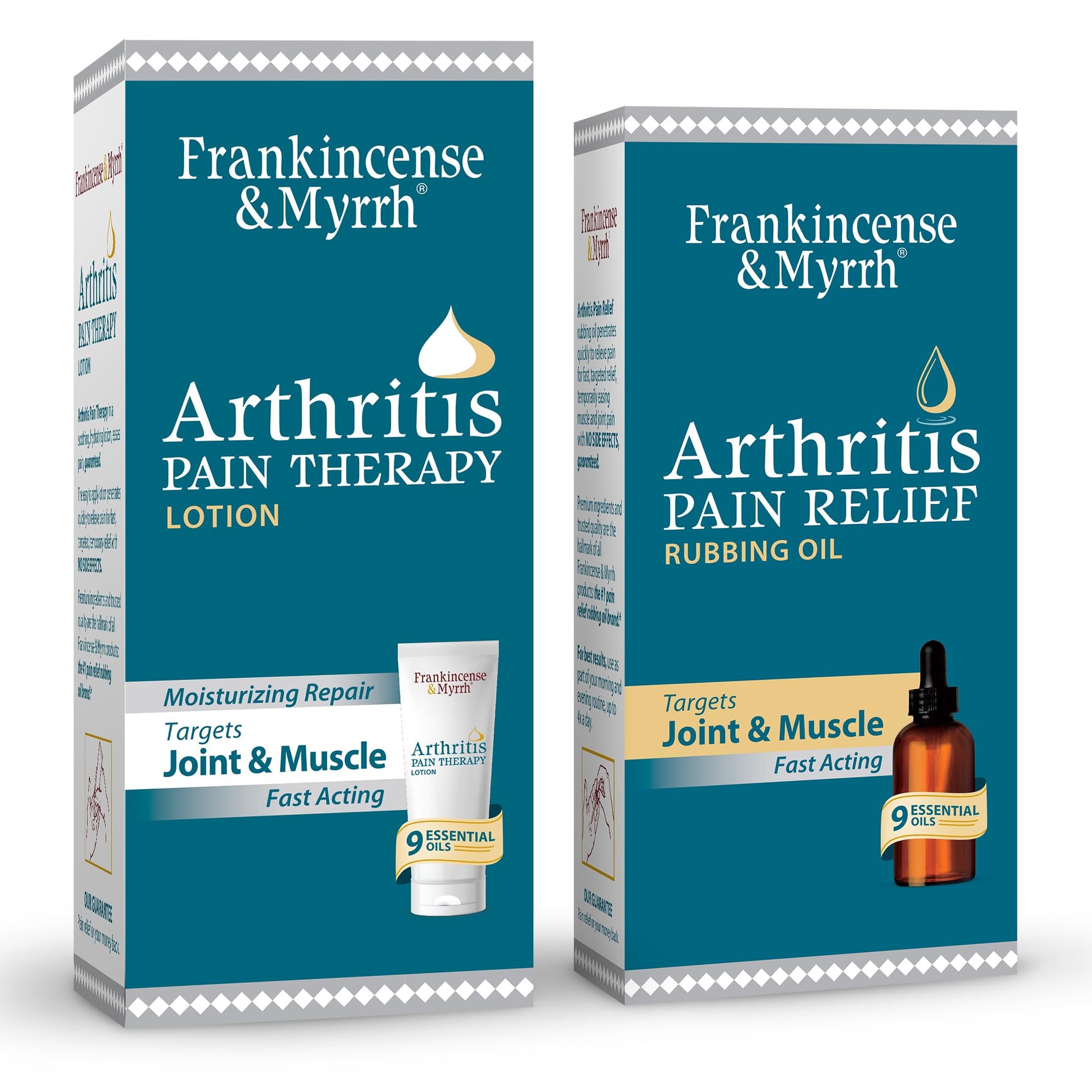 FRANKINCENSE & MYRRH Combo Pack - Arthritis Pain Relief Rubbing Oil 2 oz. and Arthritis Pain Reliever Therapy Cream for Joints & Sciatica Relief, 3 oz., Hydrating Lotion with Essential Oils FRANKINCENSE & MYRRH buy supplements canada
