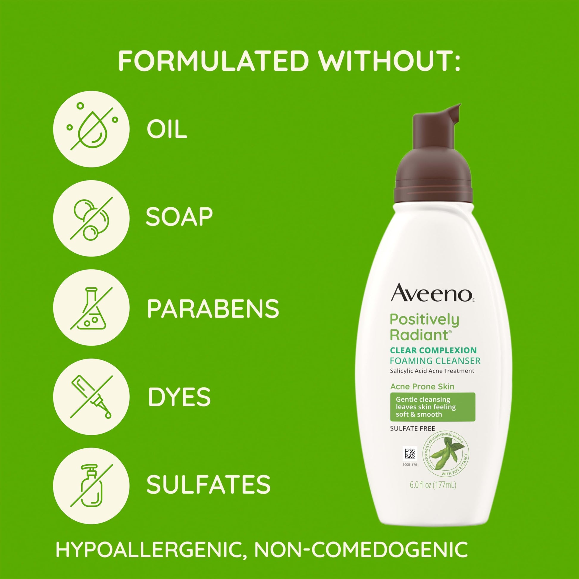 Aveeno Clear Complexion Foaming Oil-Free Facial Cleanser with Soy Extract & 0.5% Salicylic Acid, Acne Treatment Face Aveeno buy supplements canada