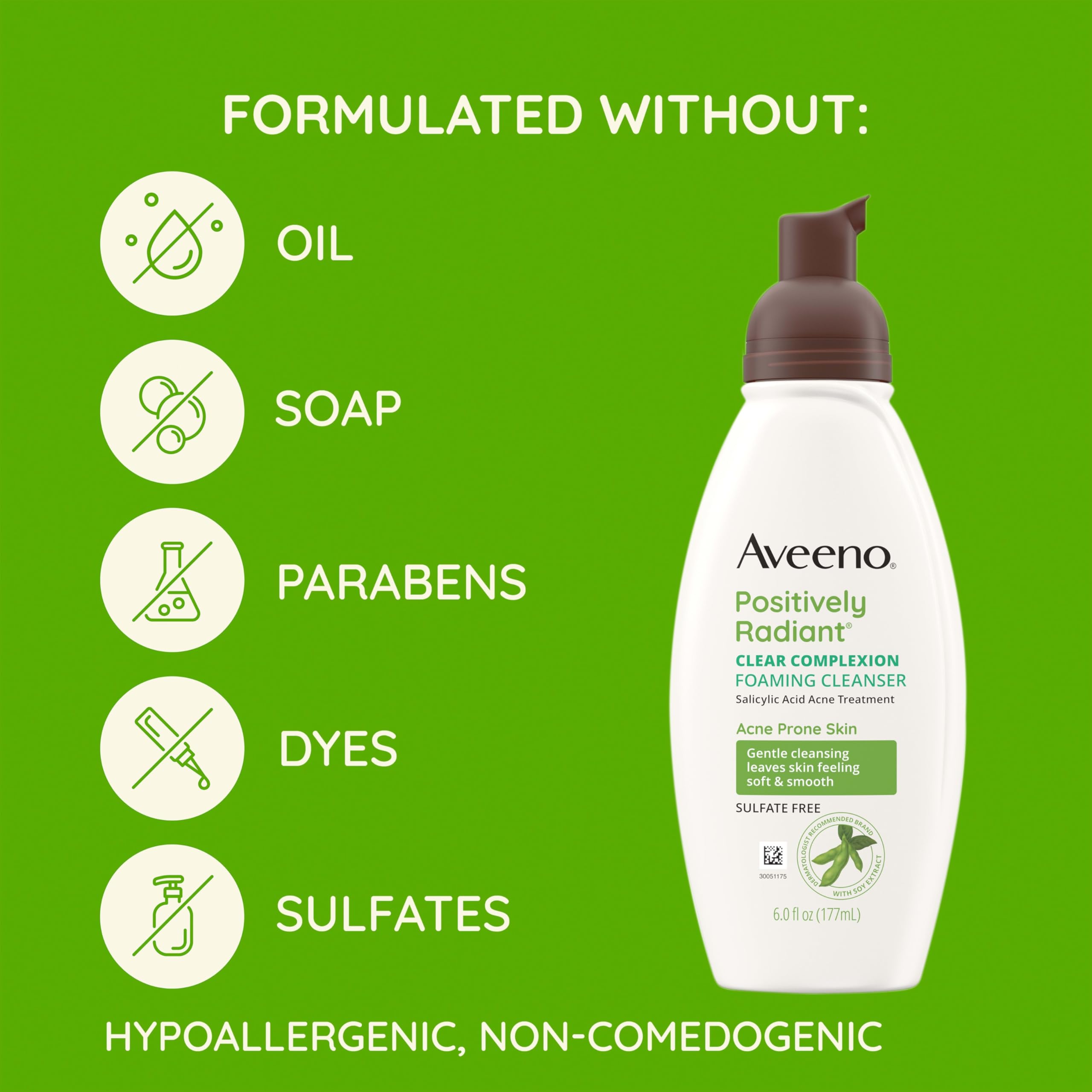 Aveeno Clear Complexion Foaming Oil-Free Facial Cleanser with Soy Extract & 0.5% Salicylic Acid, Acne Treatment Face Aveeno buy supplements canada