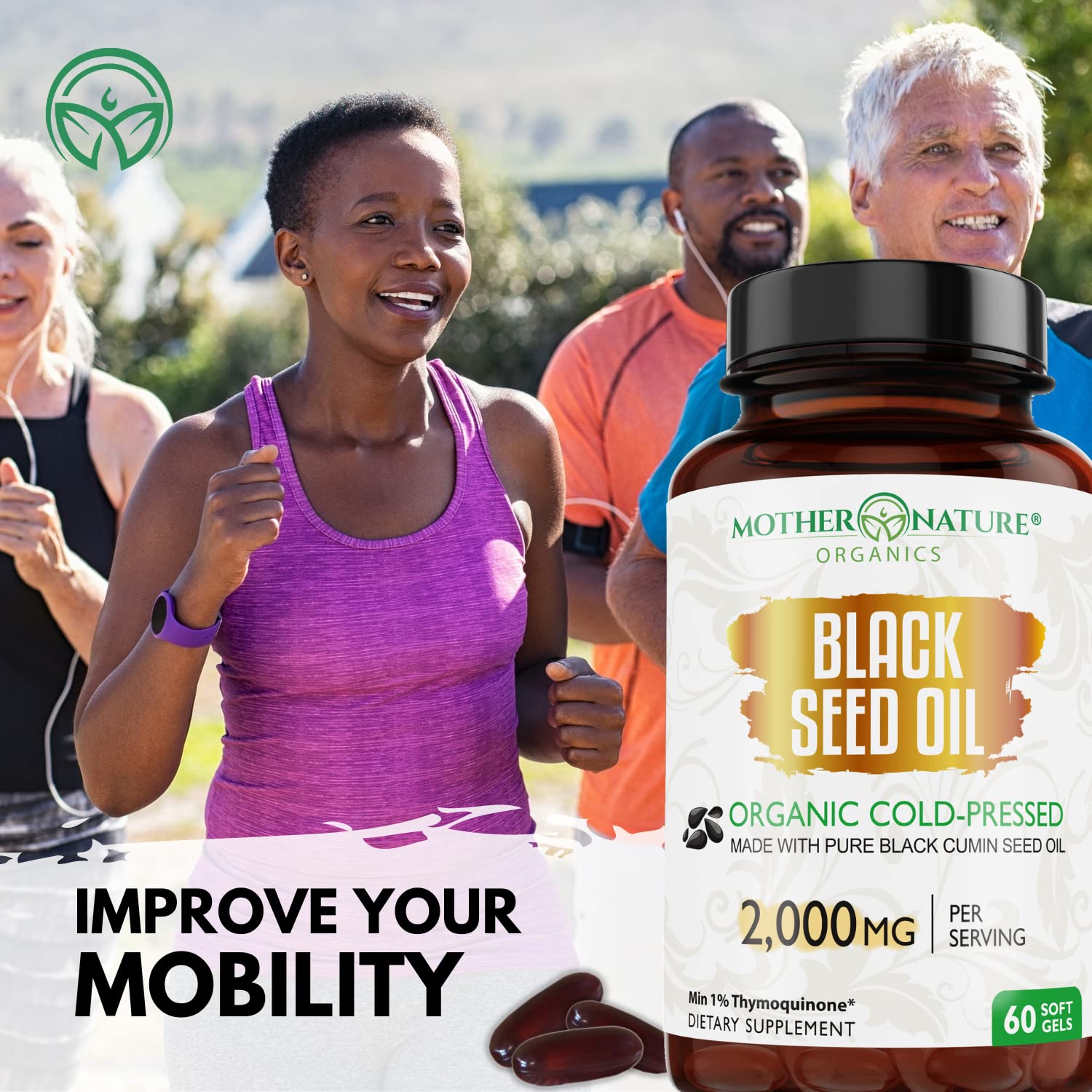 Organic Black Seed Oil 2000mg - 60 Softgel Capsules (Non-GMO) Premium Cold-Pressed Mother Nature Organics Superfoods for Organic Living buy supplements canada