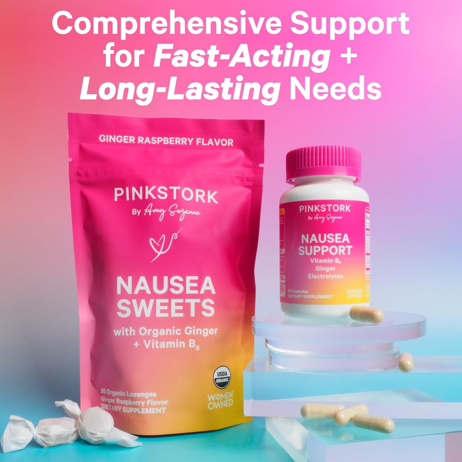 Pink Stork Mood and Stomach Relief Bundle - Magnesium Glycinate and Organic Peppermint Sweets for Morning Sickness and Motion Sickness, Mood Support Pink Stork buy supplements canada