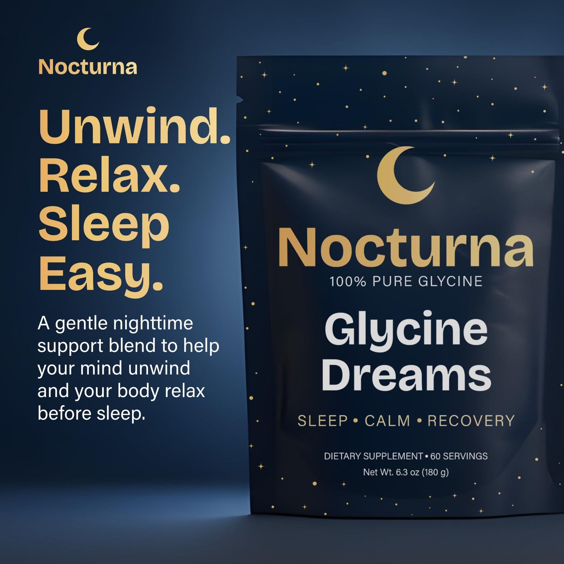 Nocturna Glycine Supplement – 100% Pure 3g Glycine Powder for Sleep, Calm & Recovery – USA Made Sleep Aid for Men & Women – Non-GMO & Completely Natural - 6.3Oz for 60 Servings Nocturna buy supplements canada