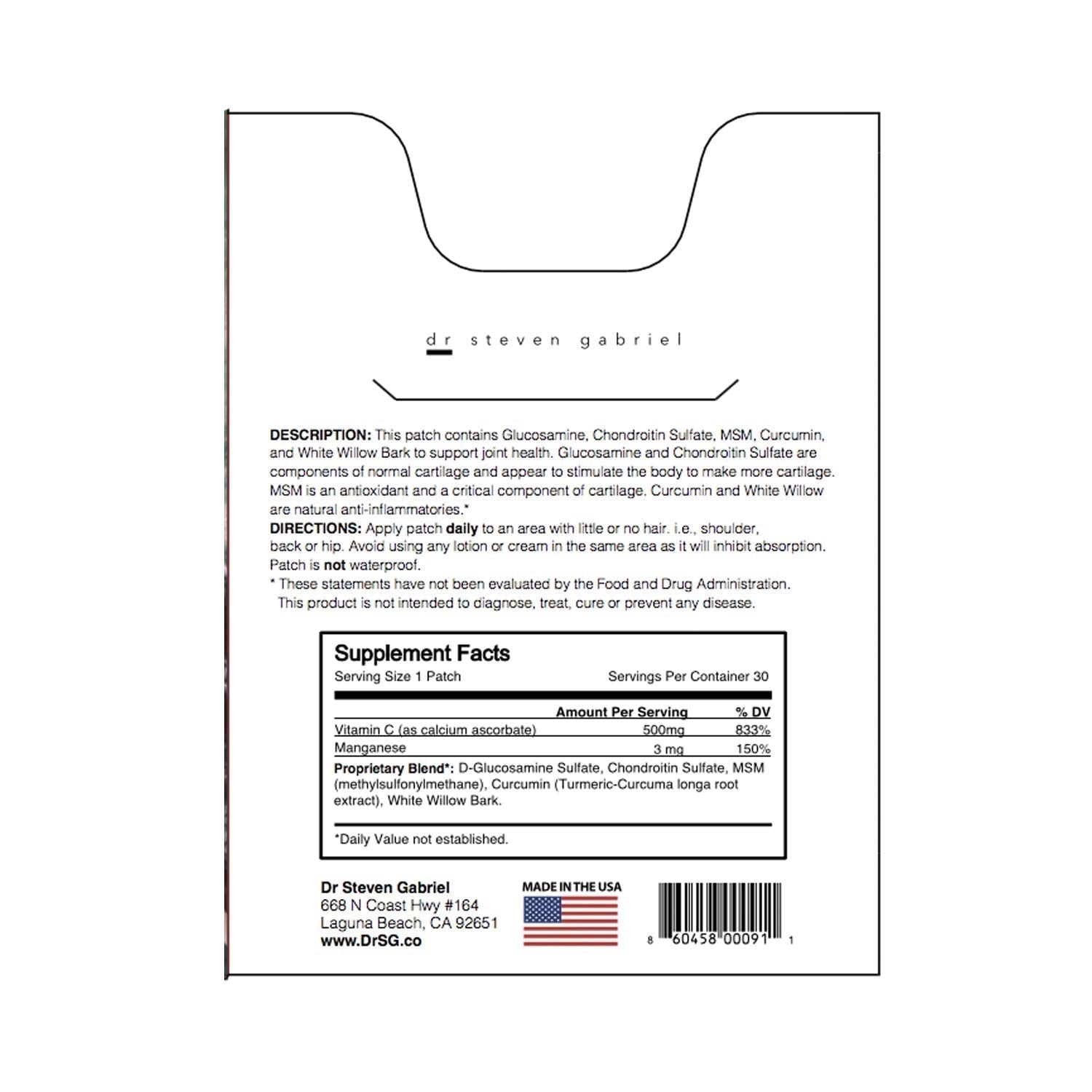 Dr. Steven Gabriel | Glucosamine Patch | Joint Relief, Improve Flexibility | Chrondroitin | 30 Day Supply DrSG buy supplements canada