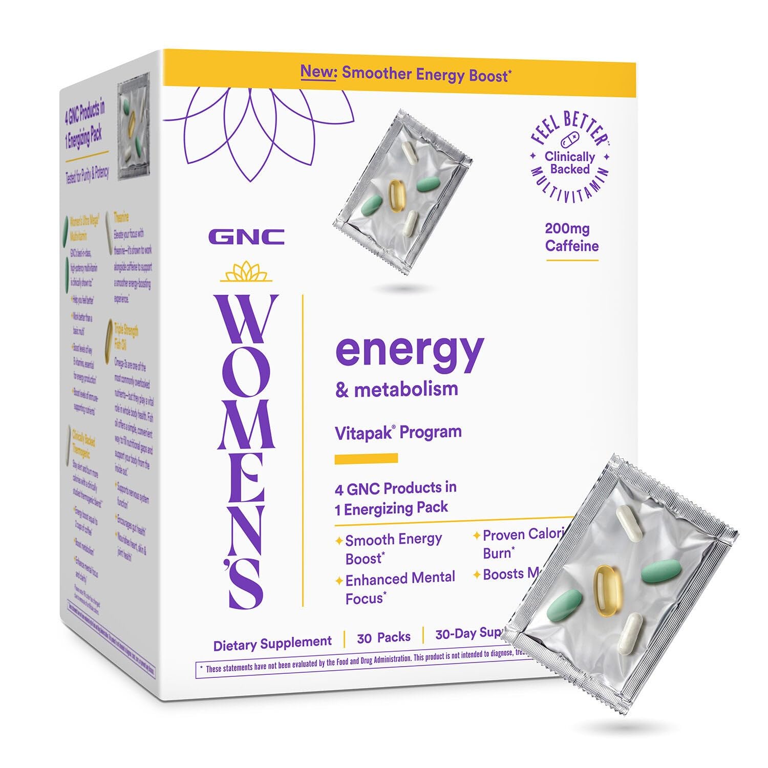 GNC Women's Energy and Metabolism Vitapak Program - Multivitamin Pack for Women - Female Energy Complex with a Clinically-Backed Thermogenic & L-Theanine - High-Potency - 1 Month Supply GNC buy supplements canada