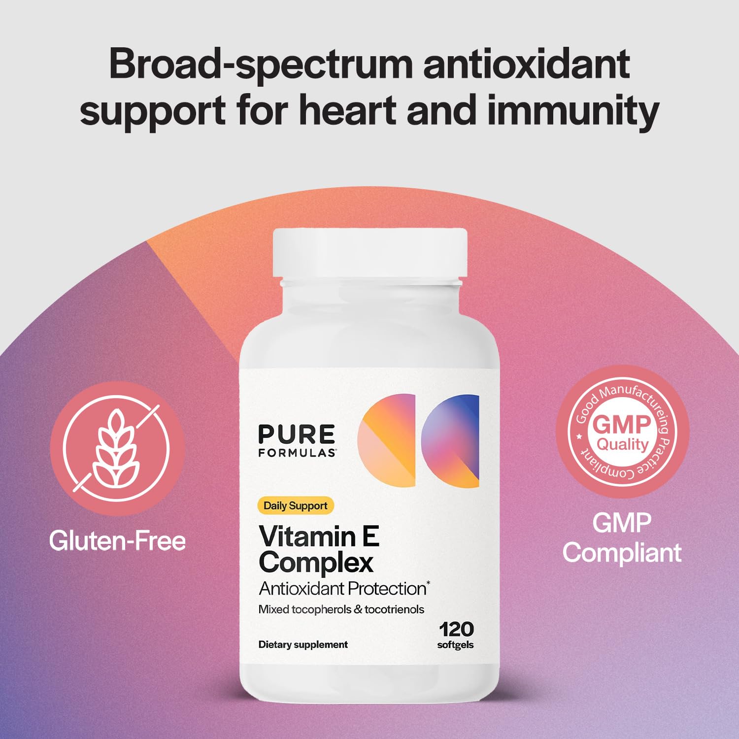 PureFormulas Vitamin E Complex, Full-Spectrum Vitamin E for Cardiovascular and Immune Support, Gamma-tocopherol Rich Antioxidant, Gluten-Free & Kosher, 120 Softgels for Antioxidant Protection PureFormulas buy supplements canada