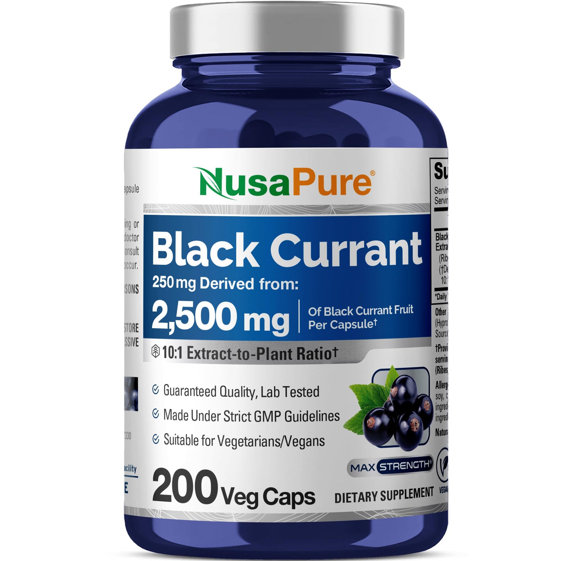 NusaPure Black Currant 10:1 Extract, 250 mg Equivalent to 2,500mg, per Veg Caps 200 Vegan, Non-GMO NusaPure buy supplements canada