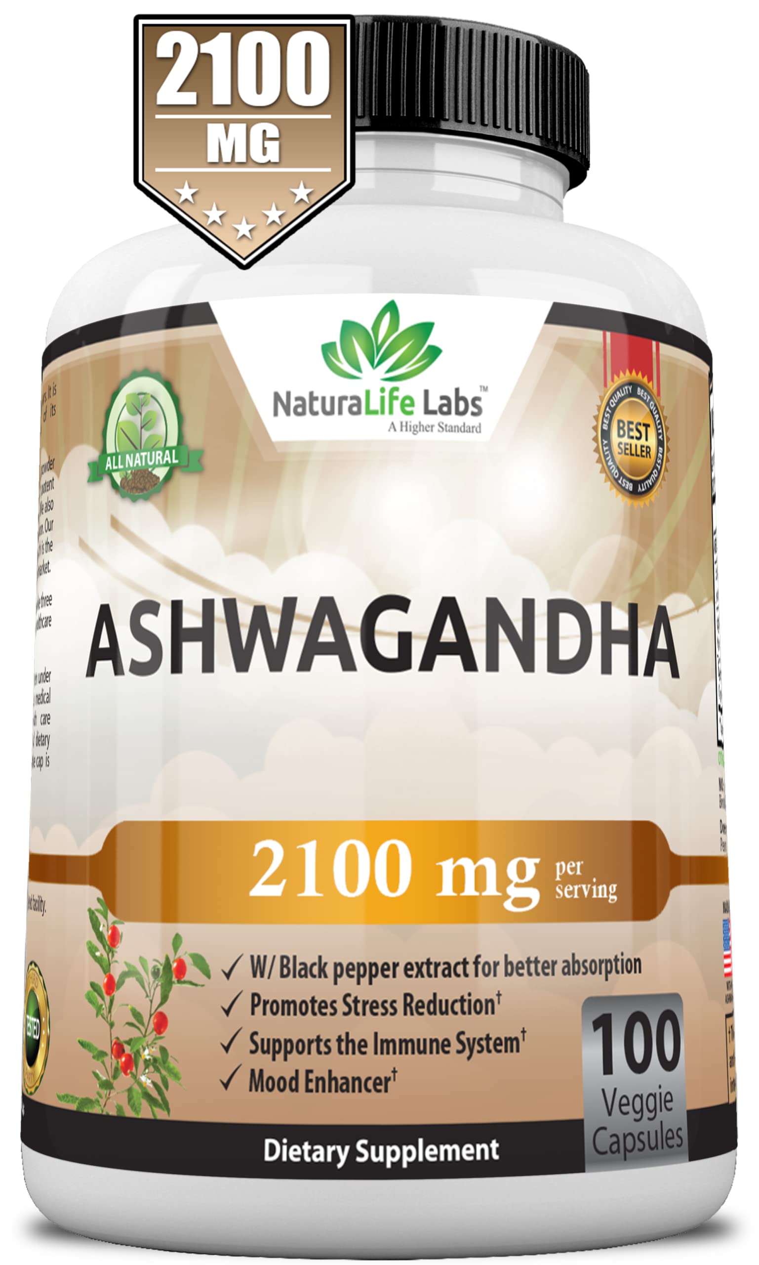 Organic Ashwagandha 2,100 mg - 100 Vegan Capsules Pure Organic Ashwagandha Powder NaturaLife Labs A Higher Standard buy supplements canada