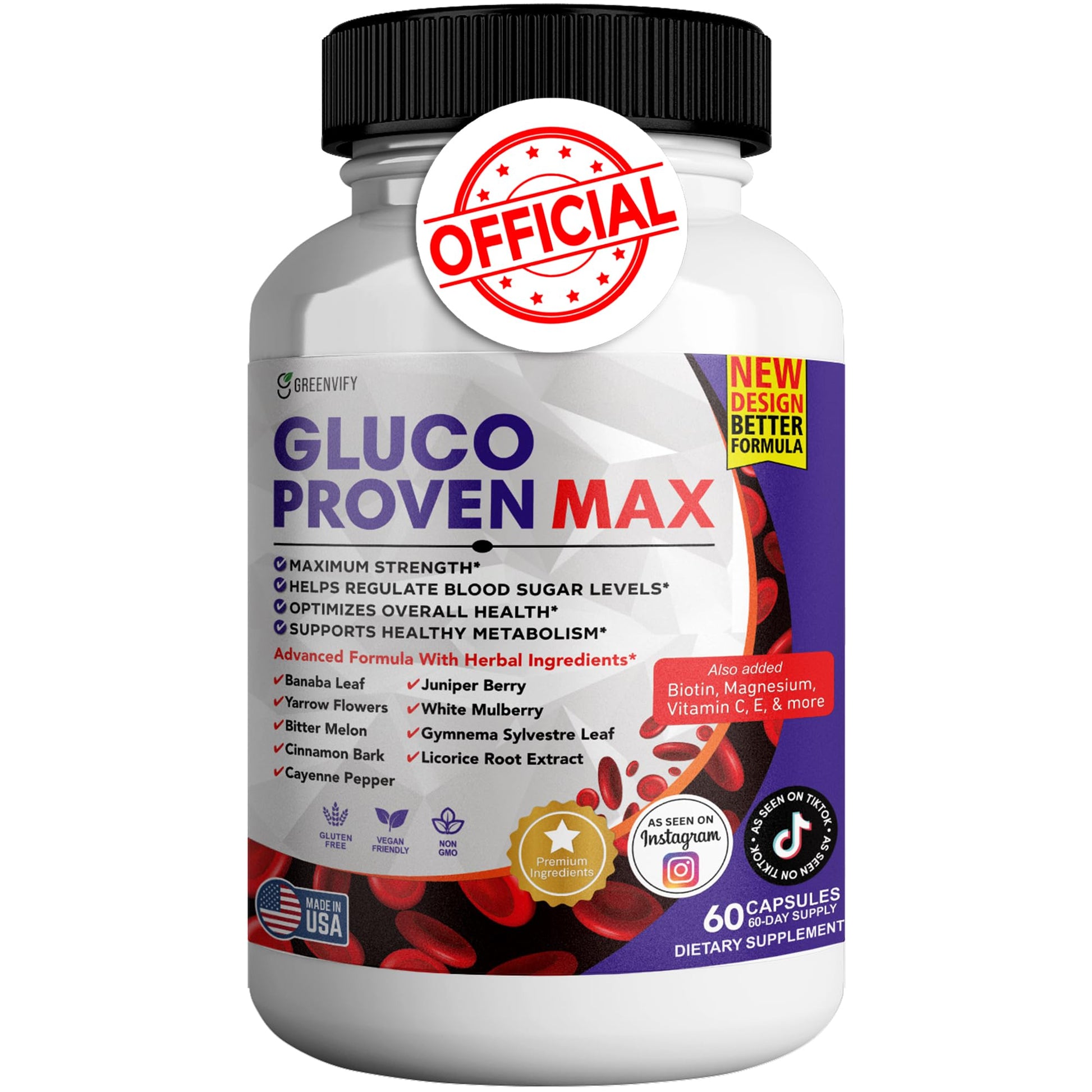 GREENVIFY Gluco Proven Max – Daily Wellness Support Supplement with Vitamins, Minerals, and Herbs – Chromium, Magnesium, Banaba, Bitter Melon, and Zinc – Non-GMO, Gluten-Free – 60 Capsules GREENVIFY buy supplements canada