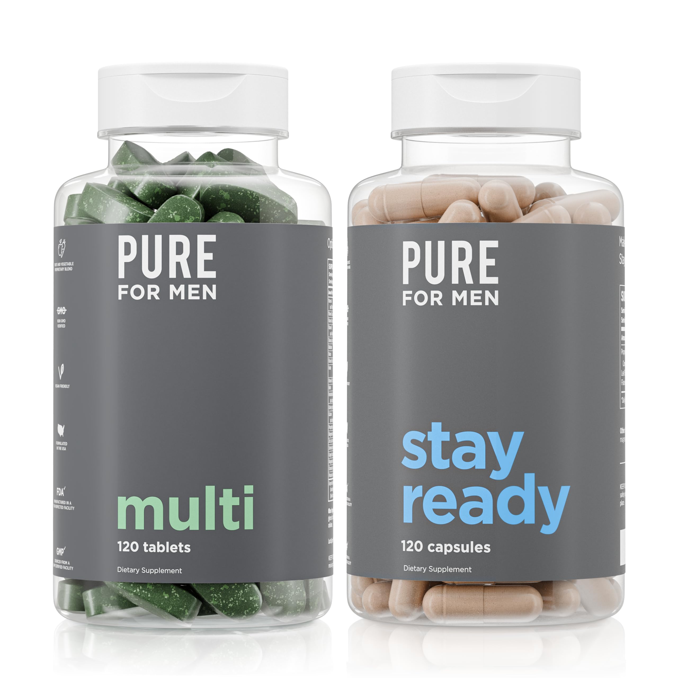 Pure for Men Original Stay Ready Fiber Supplement (120 Capsules) + Vegan Multivitamin (120 Capsules) Pure for Men buy supplements canada